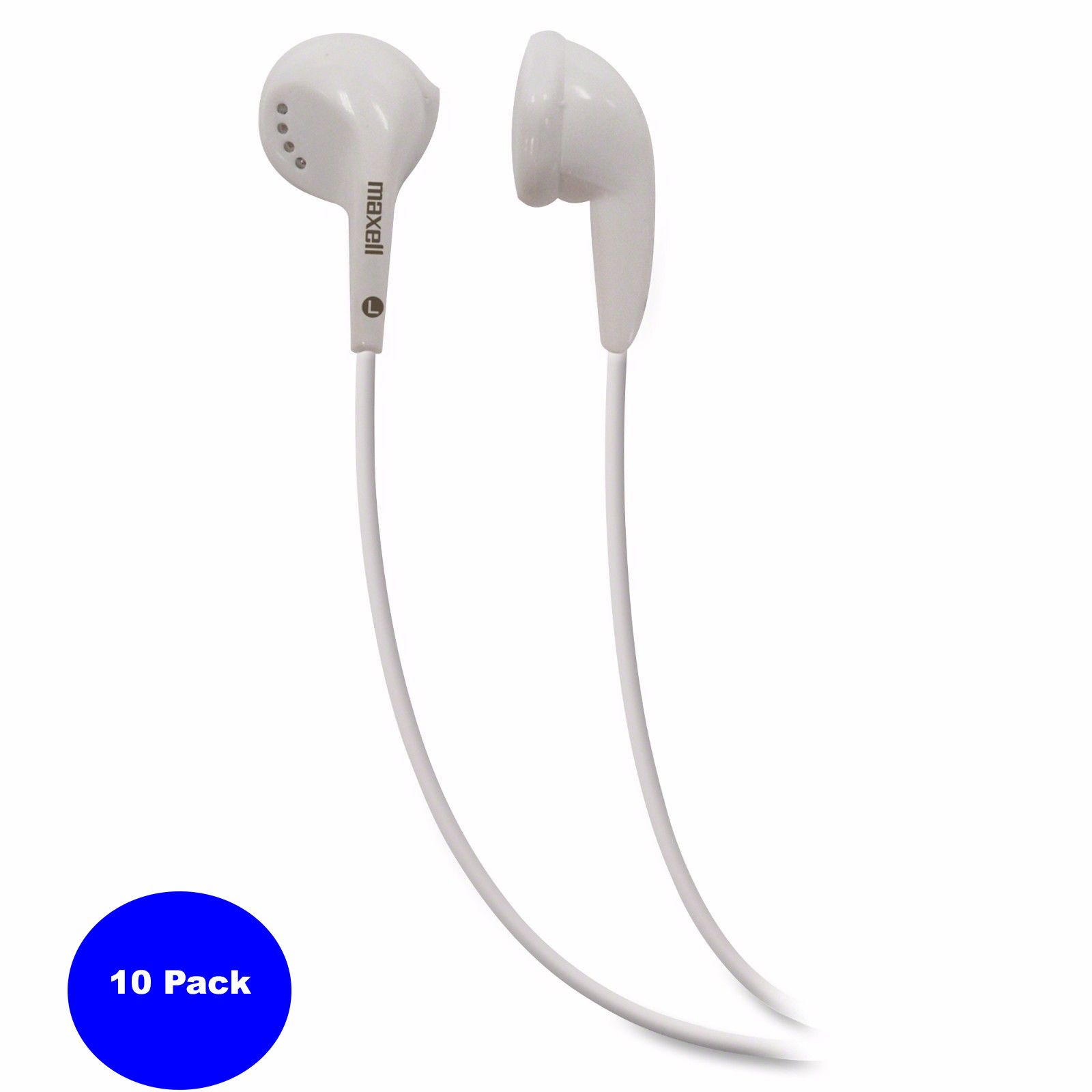 10 Pack Maxell EB-95 White Lightweight Stereo Earbuds, 190599
