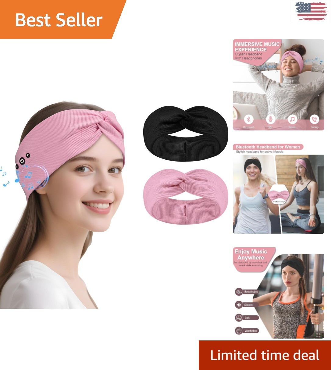2-Pack Bluetooth Headband for Women with HD Speakers – Stylish Workout Essential