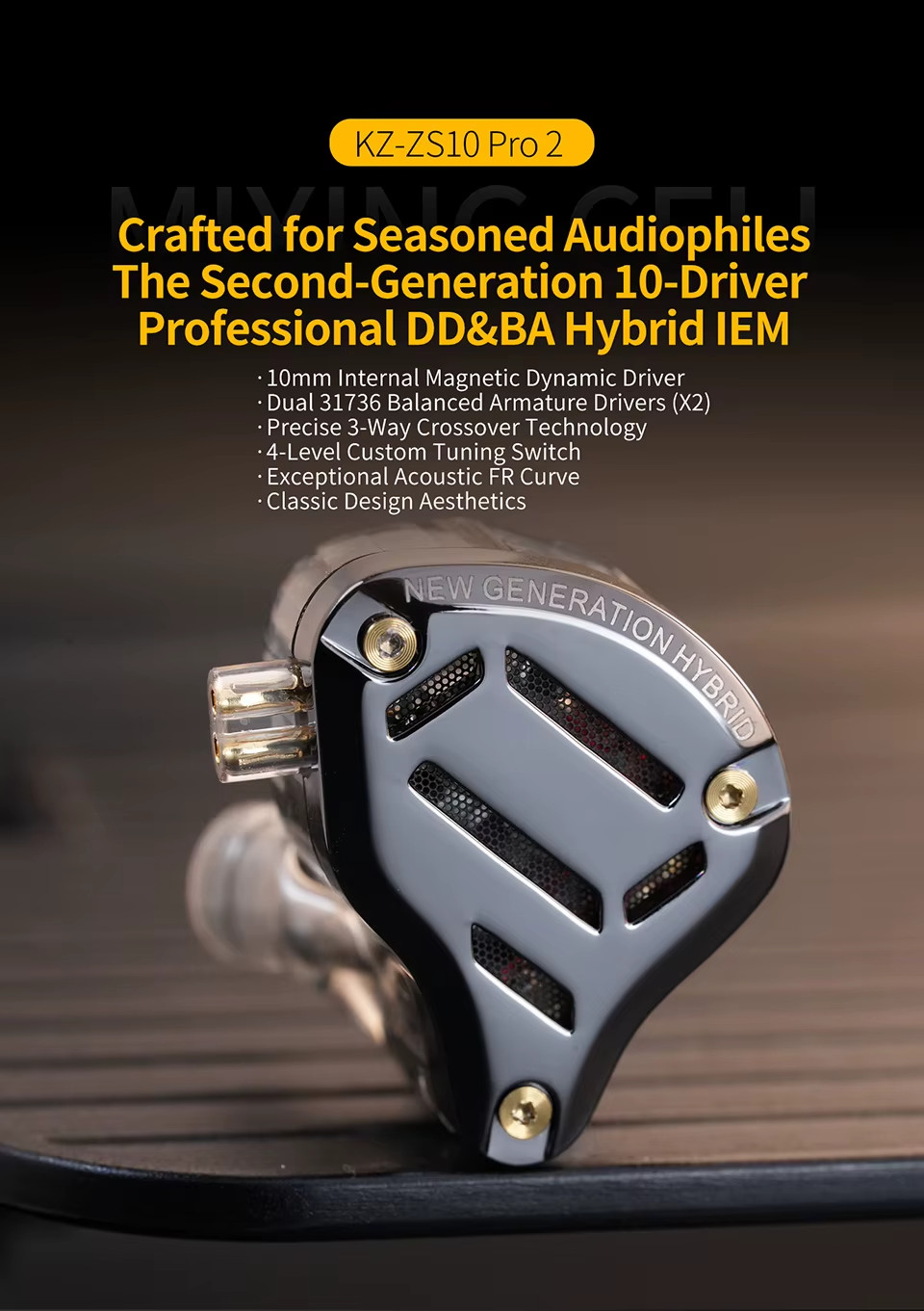 KZ ZS10 Pro 2 HiFi In-Ear Monitor Earphones 4-Level Tuning Deep Bass Wired