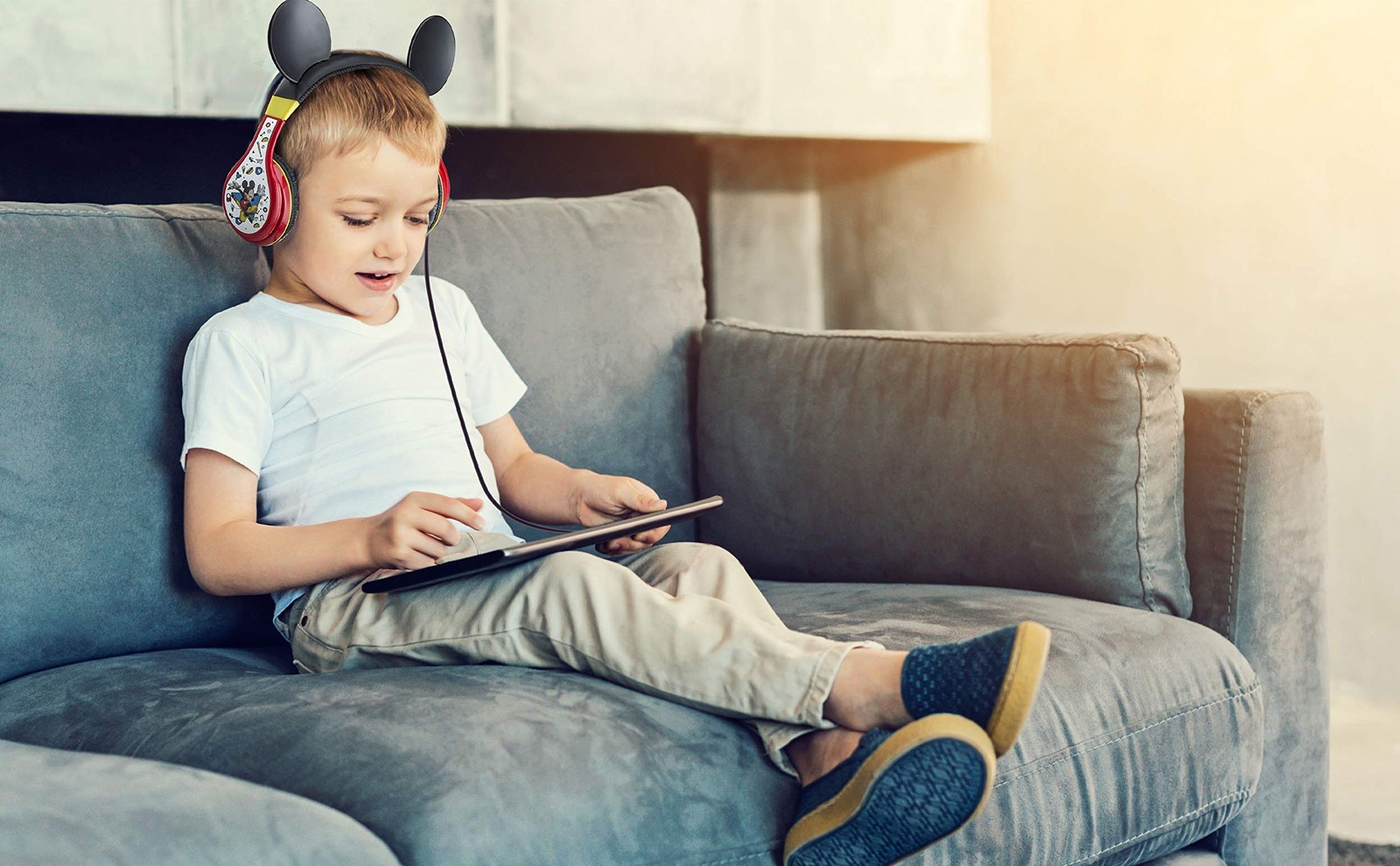 eKids Mickey Mouse Headphones For Kids, Adjustable Over the Ear Headphones, 3.5m