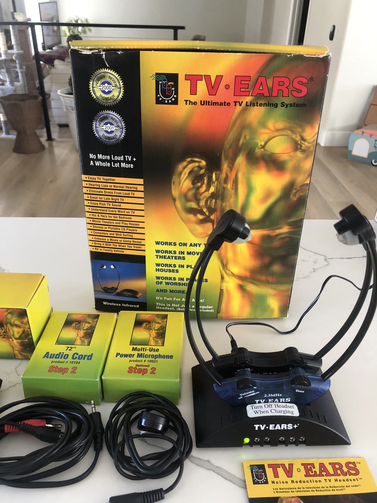 2 Sets Of TV Ears+ Sound Booster Headphones 95 KHz 2 Charging Bases-Cord-Plugs