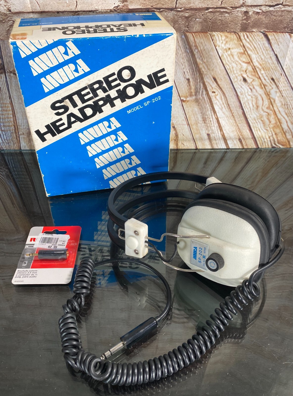 Vintage MURA SP-202 Headphones Wired White Japan w/Box/Adapter ~ Tested/Working