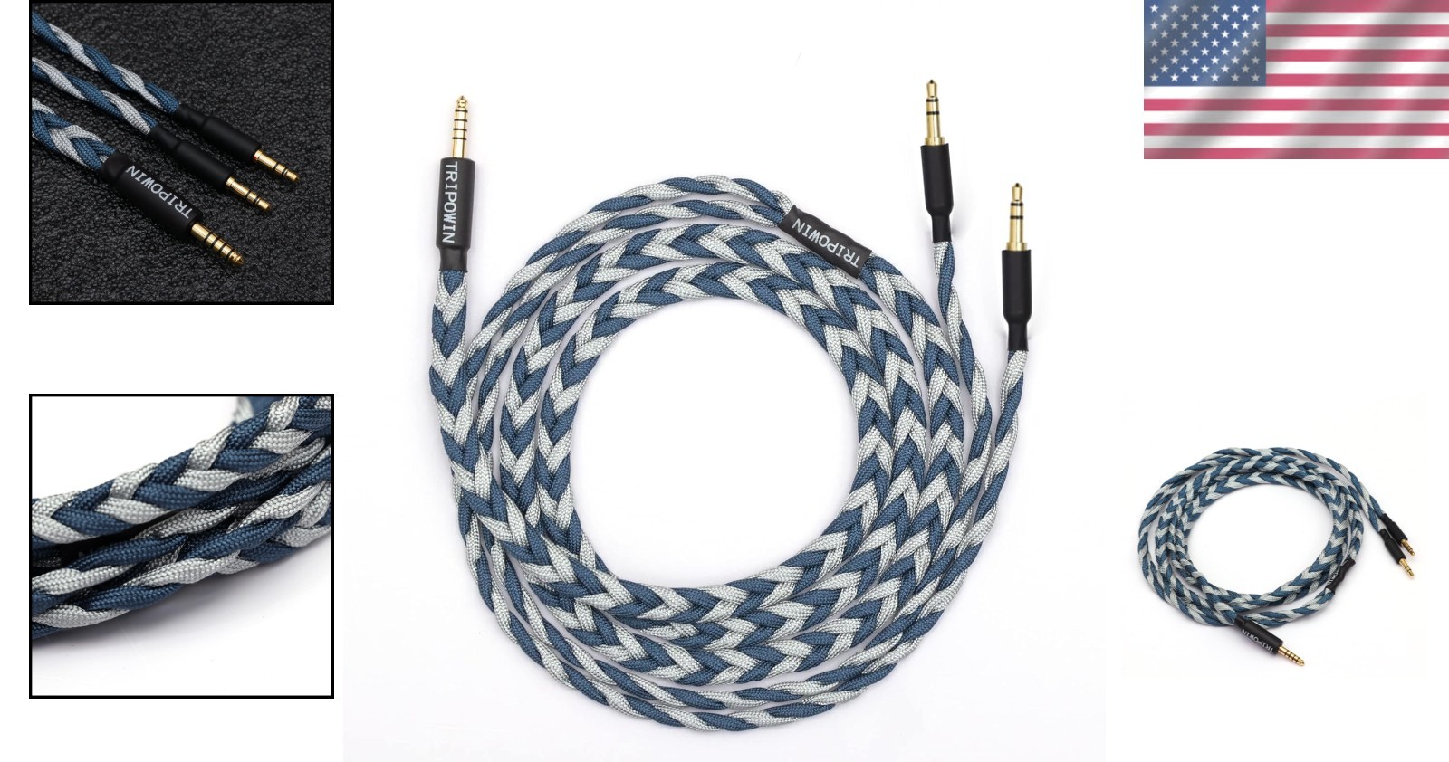 OFC Headphone Replacement Cable 1.5m Blue Braided Litz HiFi Stereo Cord