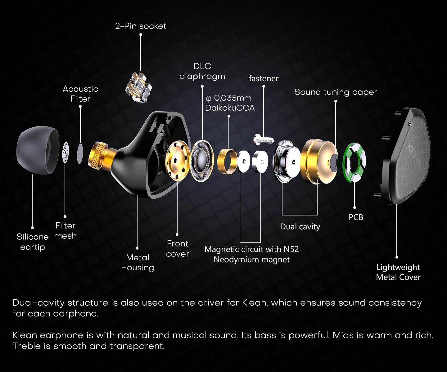 Kefine Klean 10mm DLC Diaphragm Dynamic Driver IEM Wired Earphones