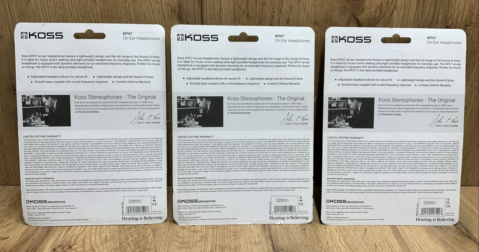 Lot of 3 Koss KPH7 On-Ear Wired Headphones Black 3.5mm Sealed New