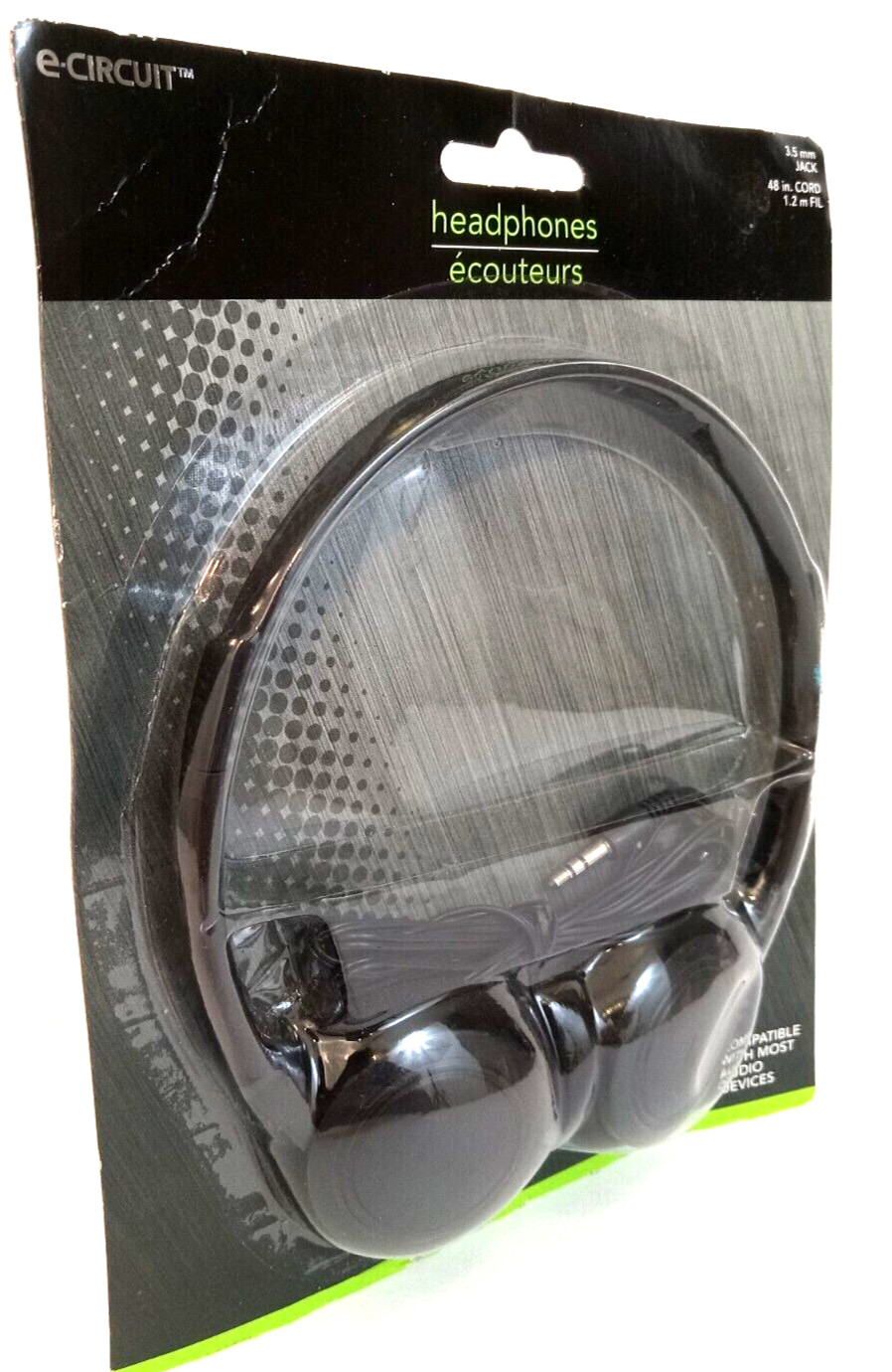 E-Circuit Basic Over The Head Stereo Headphones 3.5mm Plug 4 foot Cord Black New