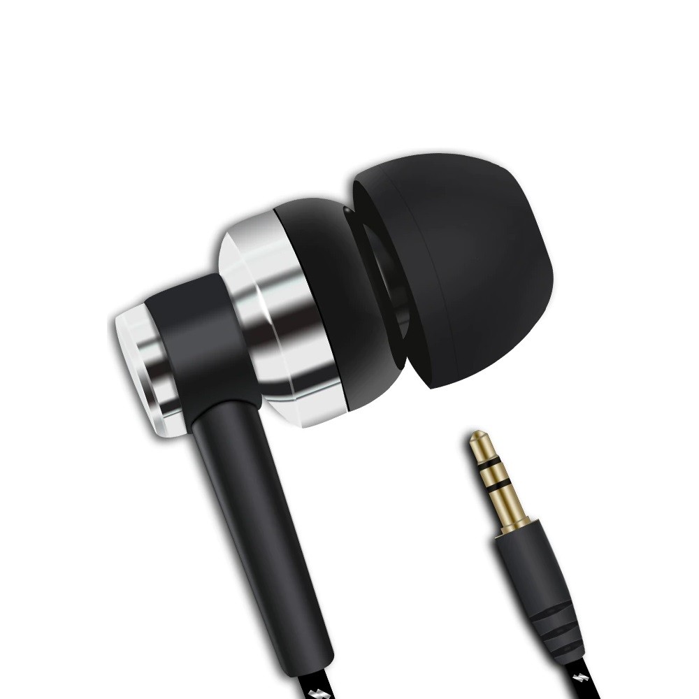 Black In-Ear Earbuds Stereo Tangle Free Braided Cable Cord Quality Sound Bass