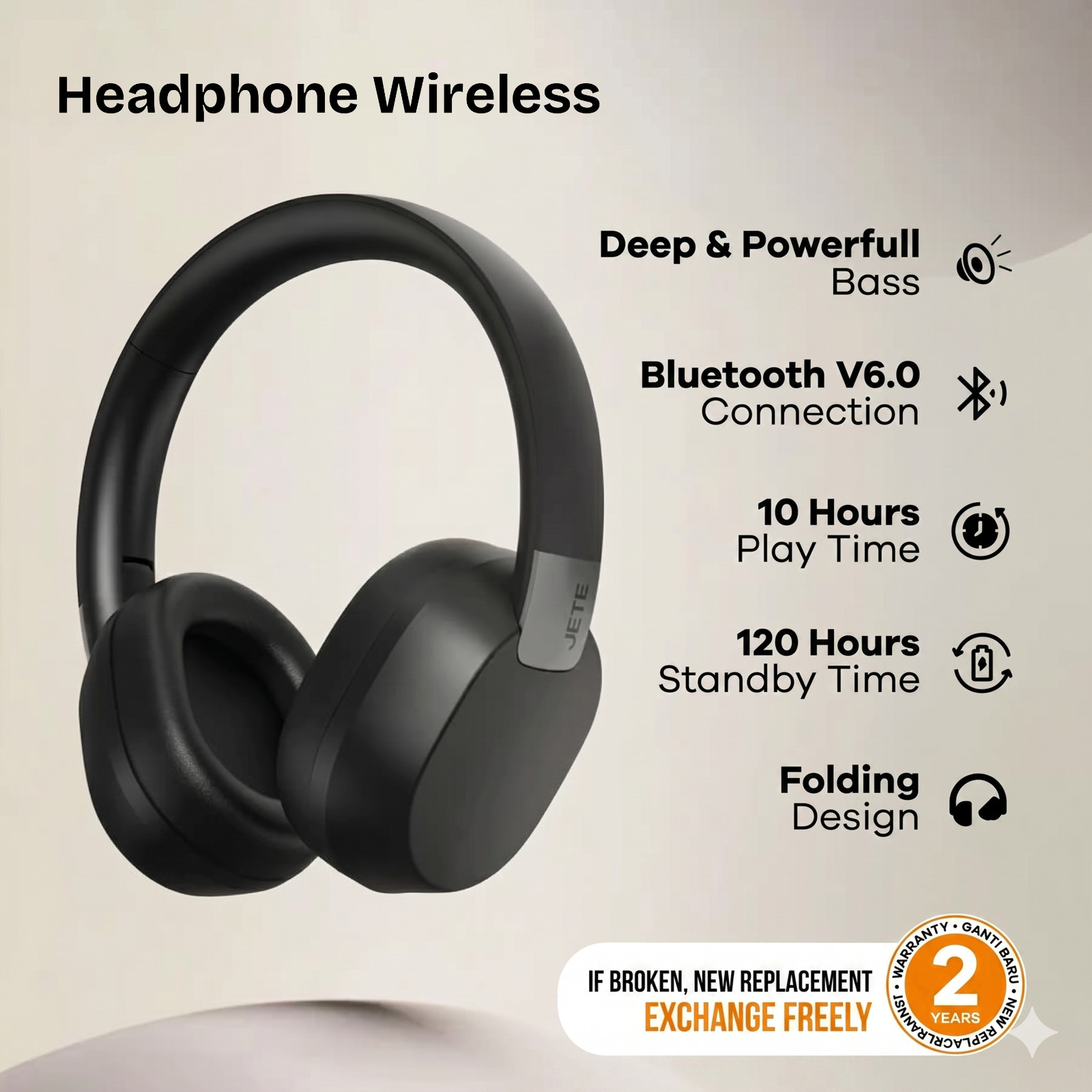 NEW! JETE SA2 Bluetooth Headphones – Noise Cancellation, Super Bass, Wireless