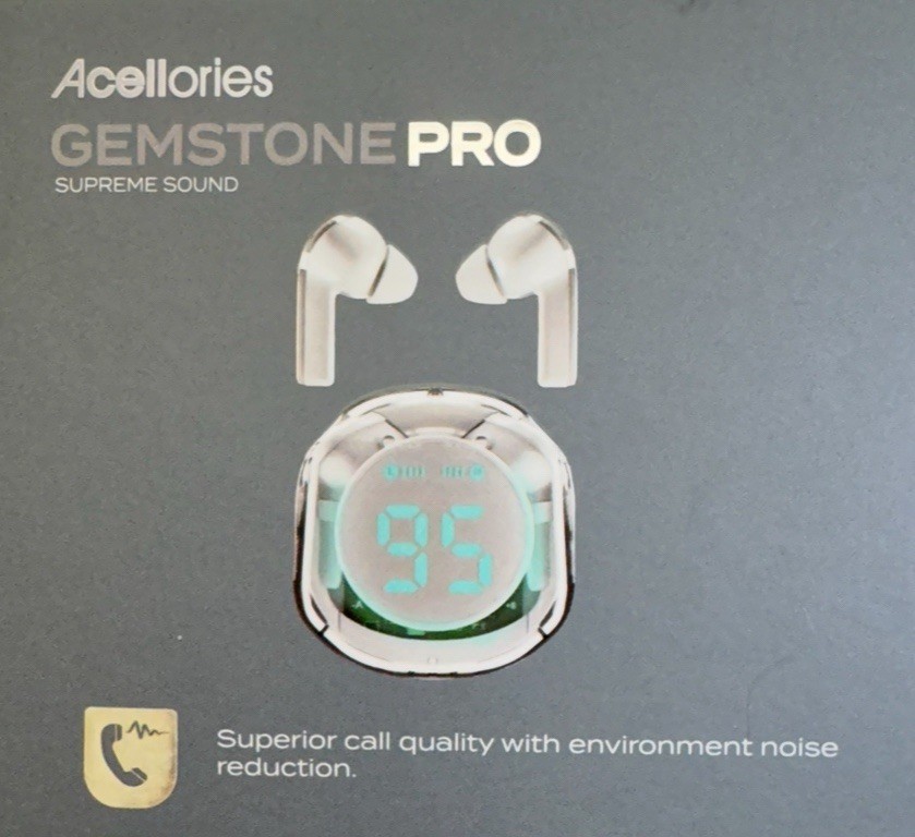 Acelloiries GemstonePro LED Digital Display Earbuds 20 Hours of Playtime White