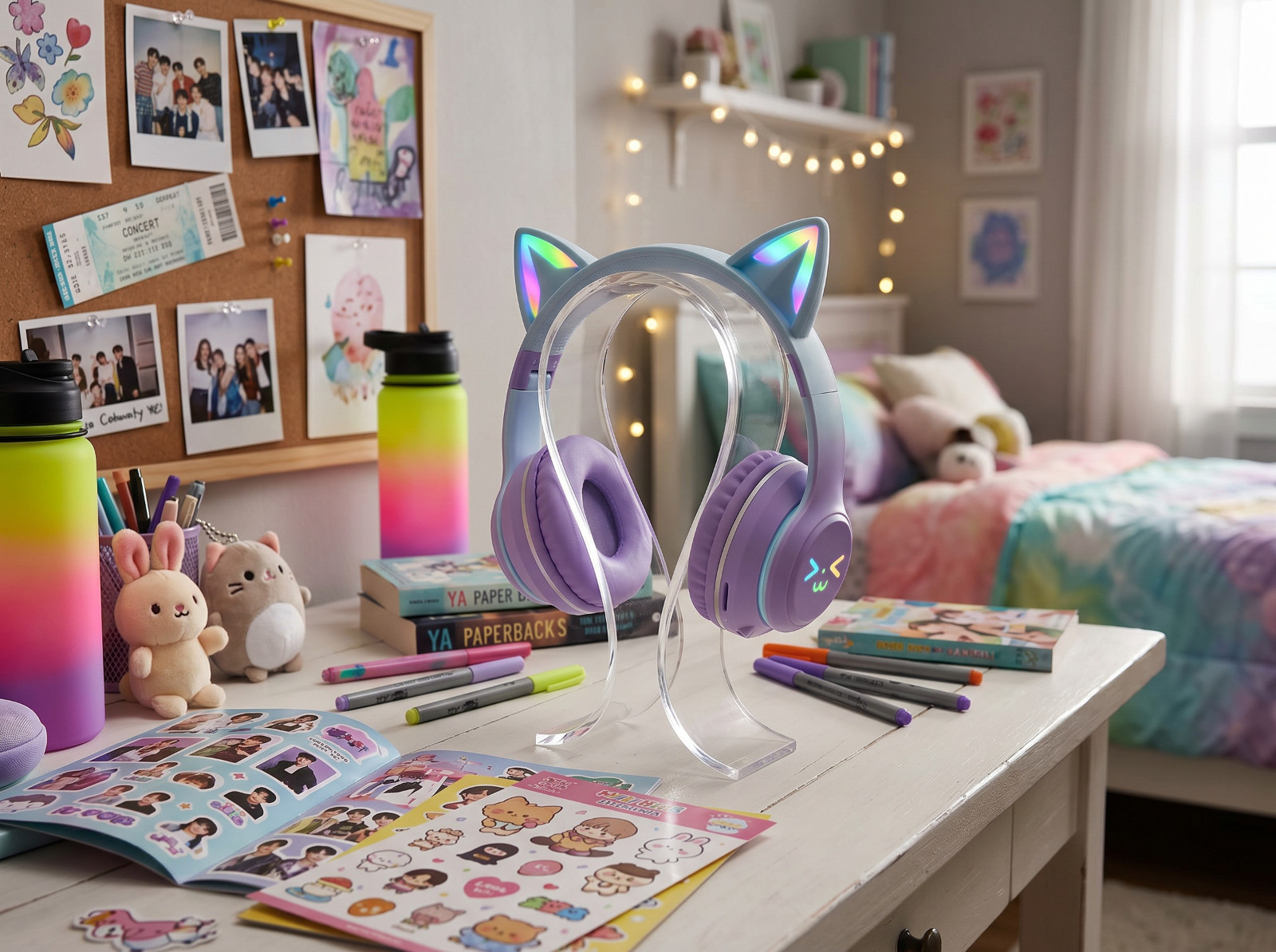 Kids Cat Ears Headphones with Microphone (RGB LED/WIRELESS/BLUETOOTH/FOLDABLE)