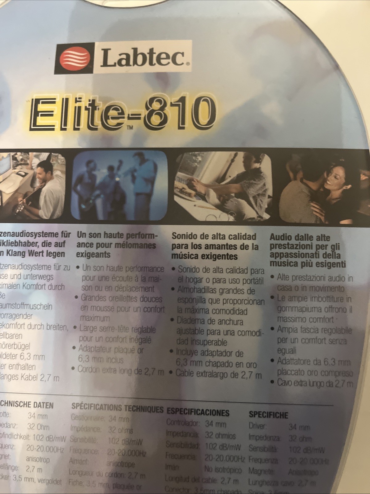 Labtec Elite 810 High Performance Black Headphones New
