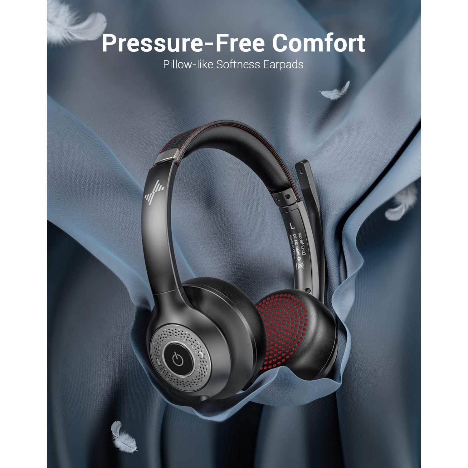 JIAMQISHI Wireless Headset with Mic for Work, Bluetooth V5.2 Headphones AI