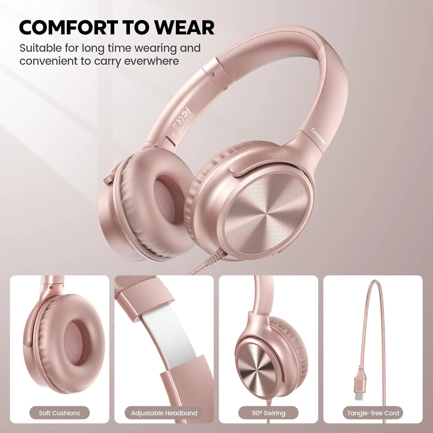 Cowyawn USB C Headphones Wired, Over Ear USB C Wired Headphones with Micropho…