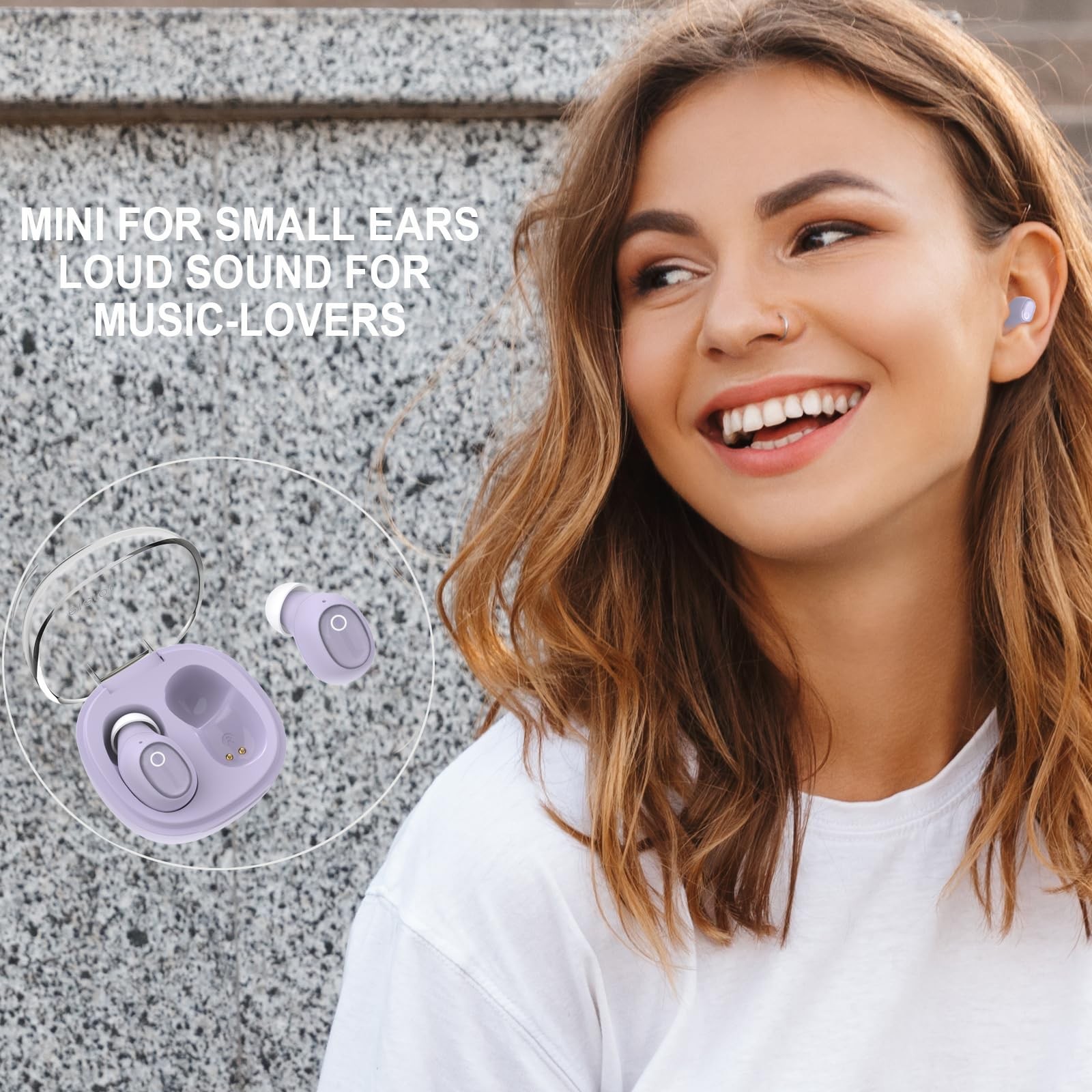 Eleror Wireless Small Ears Women Men Purple Bluetooth Small Ear Canals Mini Ear