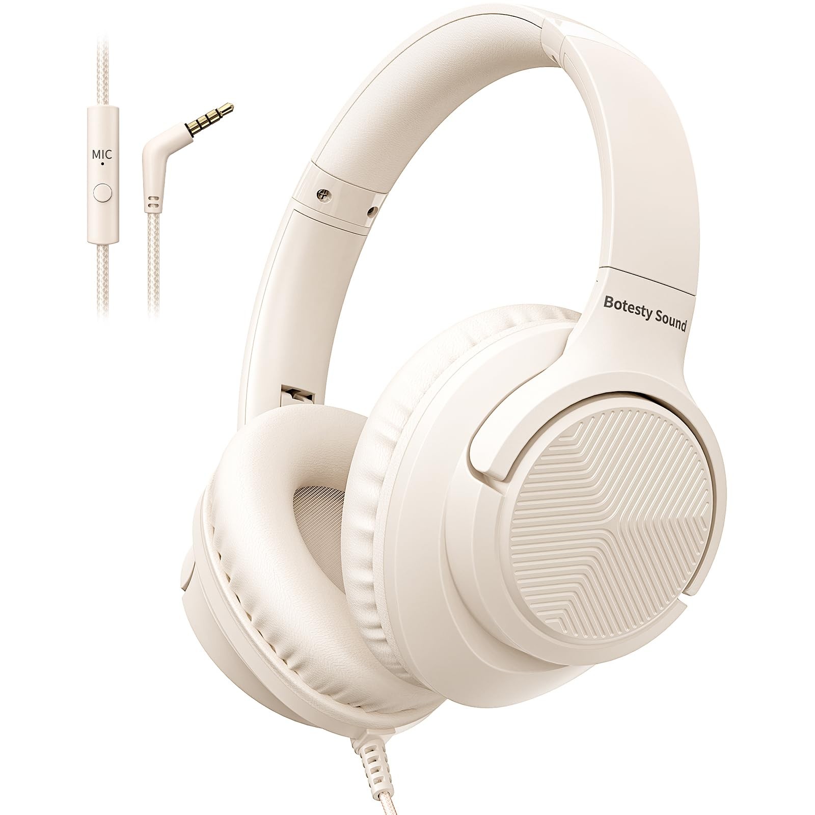Wired Over-Ear Headphones with Mic, Foldable, 3.5mm Plug, Tangle-Free Cord