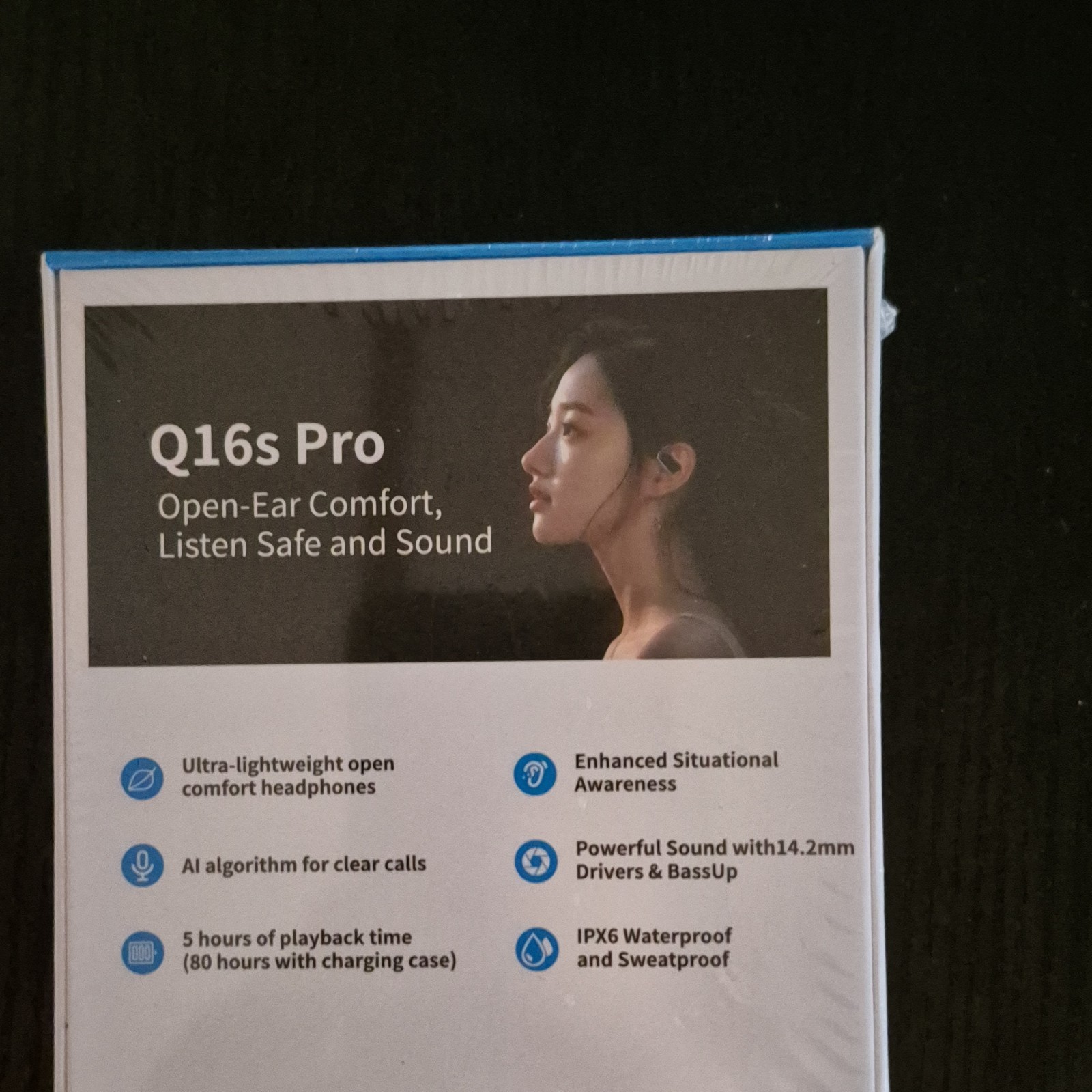 YYK Q16s Pro Open-Ear Bluetooth Ear-Hook Earbuds LCD IPX6 14.2mm Black
