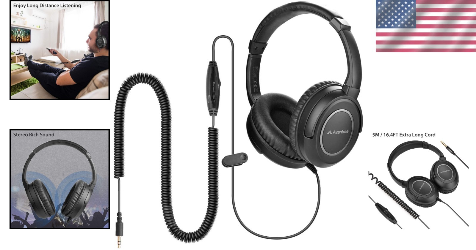 Wired Over Ear Headphones with 3.5mm AUX 40mm Drivers for TV PC 16.4ft Coiled…