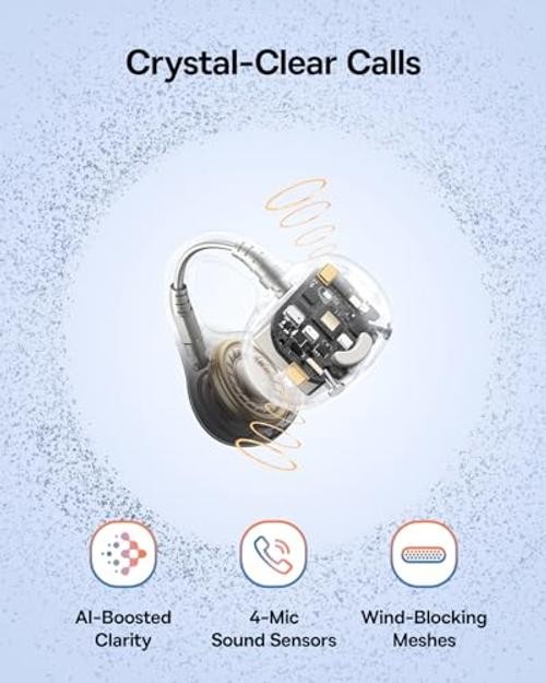 Bass BC1 Open Ear Earbuds Clip-On Headphones, Open-Ring Comfort Space Black