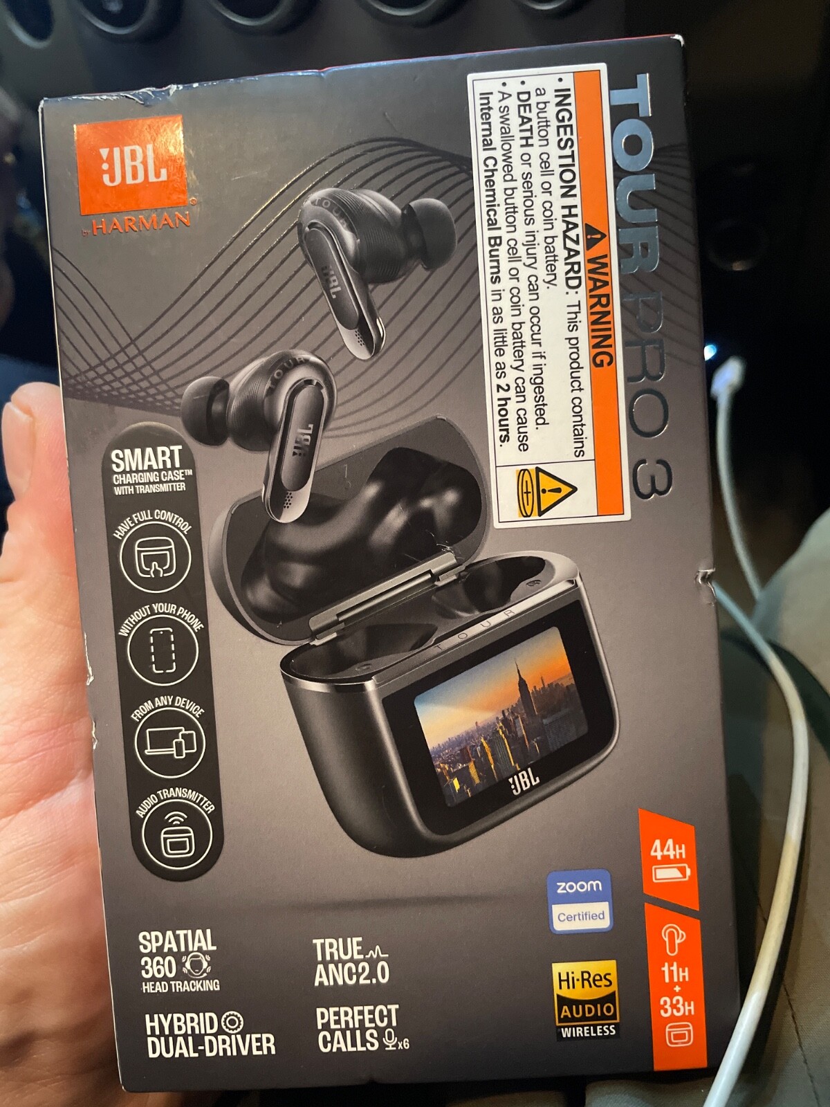 jbl tour pro 3 earbuds with full control touch screen case, Spatial Audio