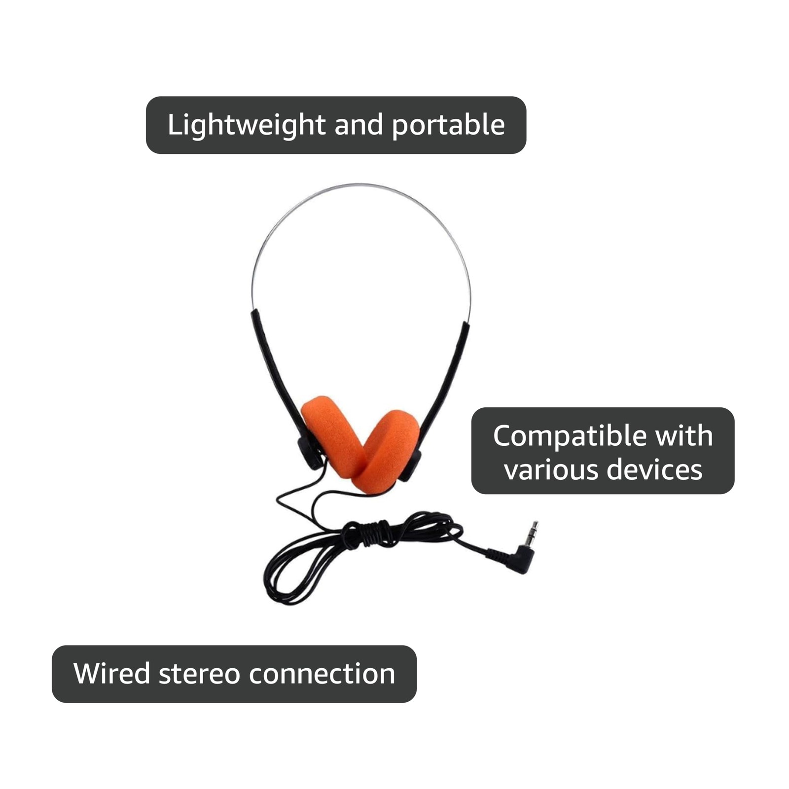 Retro On Ear Headphones Wired Stereo Lightweight Portable Adjustable Orange