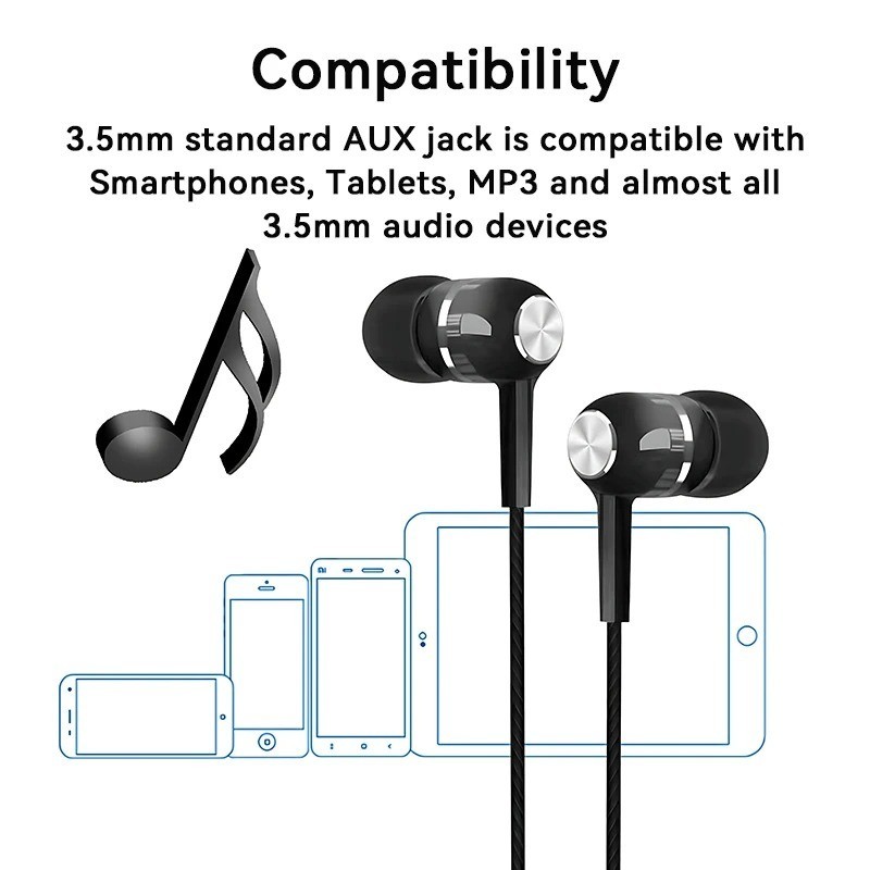 3.5mm Wired Earphones In Ear HIFI Bass Headset with Mic Gaming Sports Earbuds