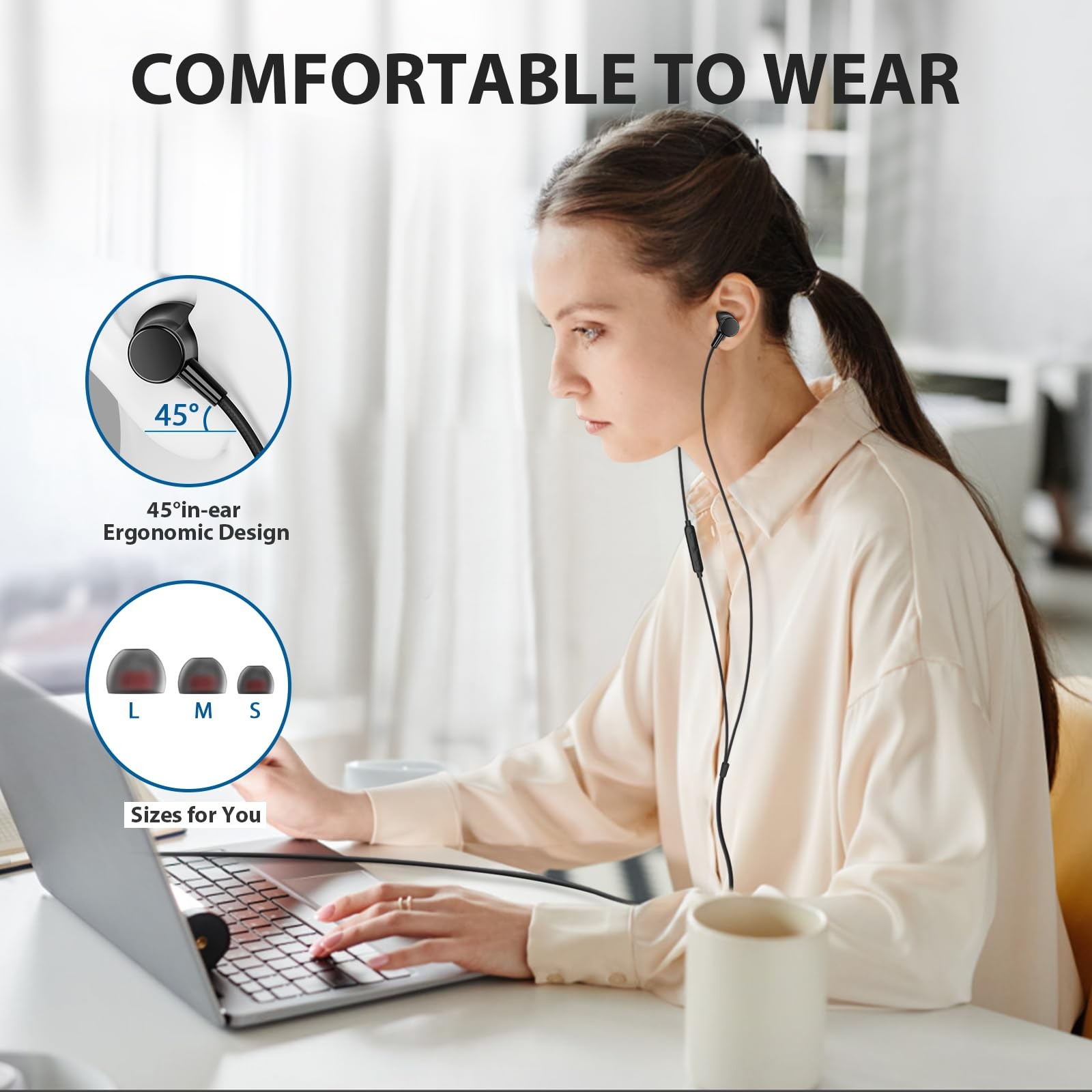 Wired Headphones Earphones for Laptop PC Chromebook Noise Isolating Ear Black