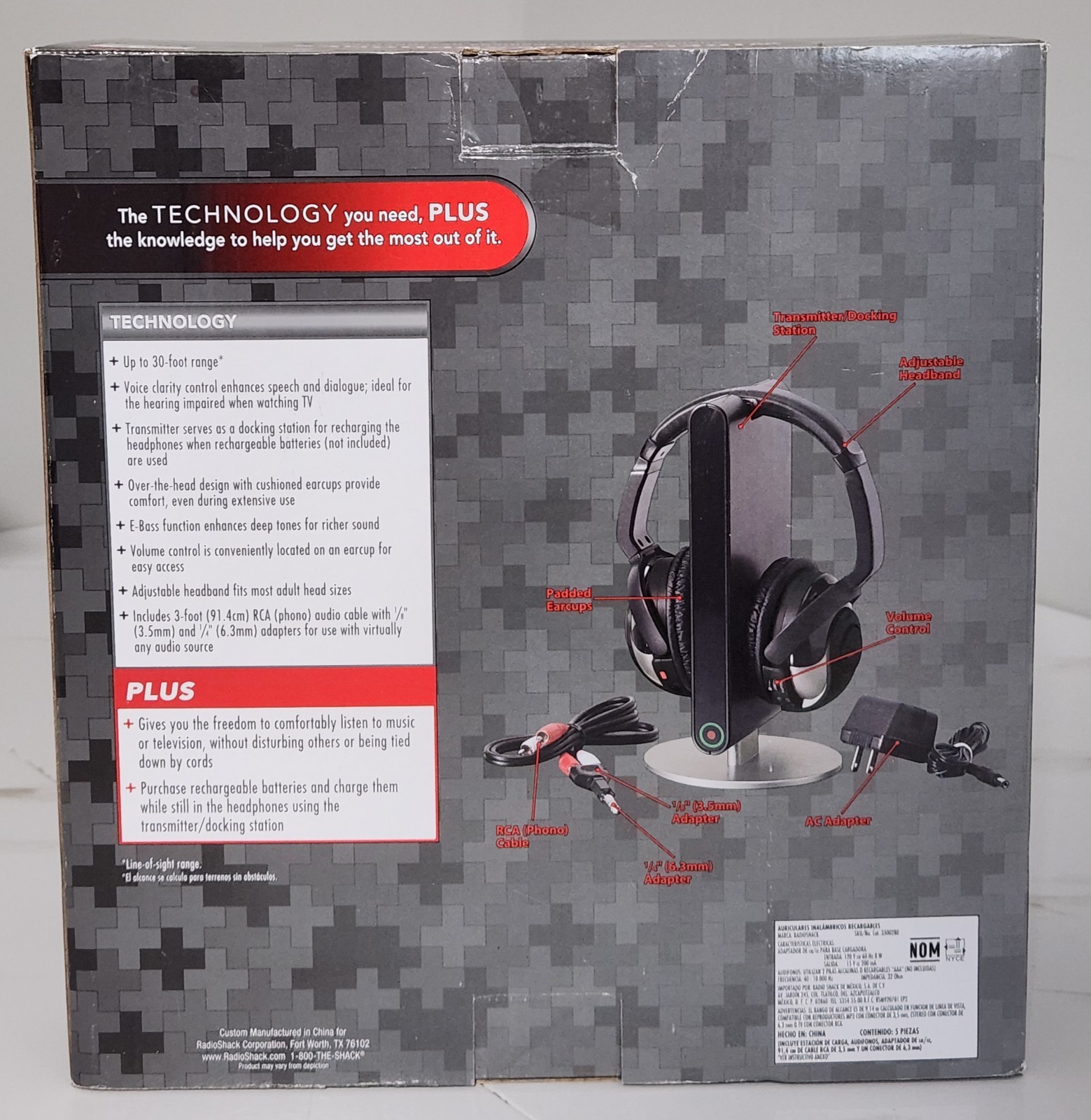 Vintage Radio Shack Technology Plus Rechargeable Wireless Headphones New Nos