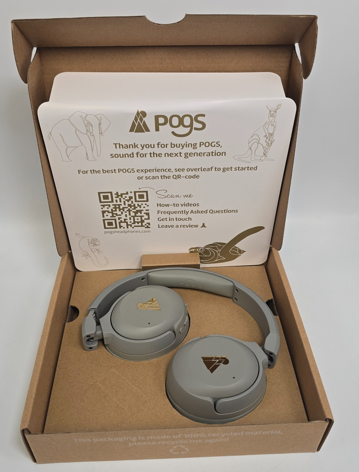 POGS Headphones – The Turtle – Wireless Noise Cancelling For Kids – Gray