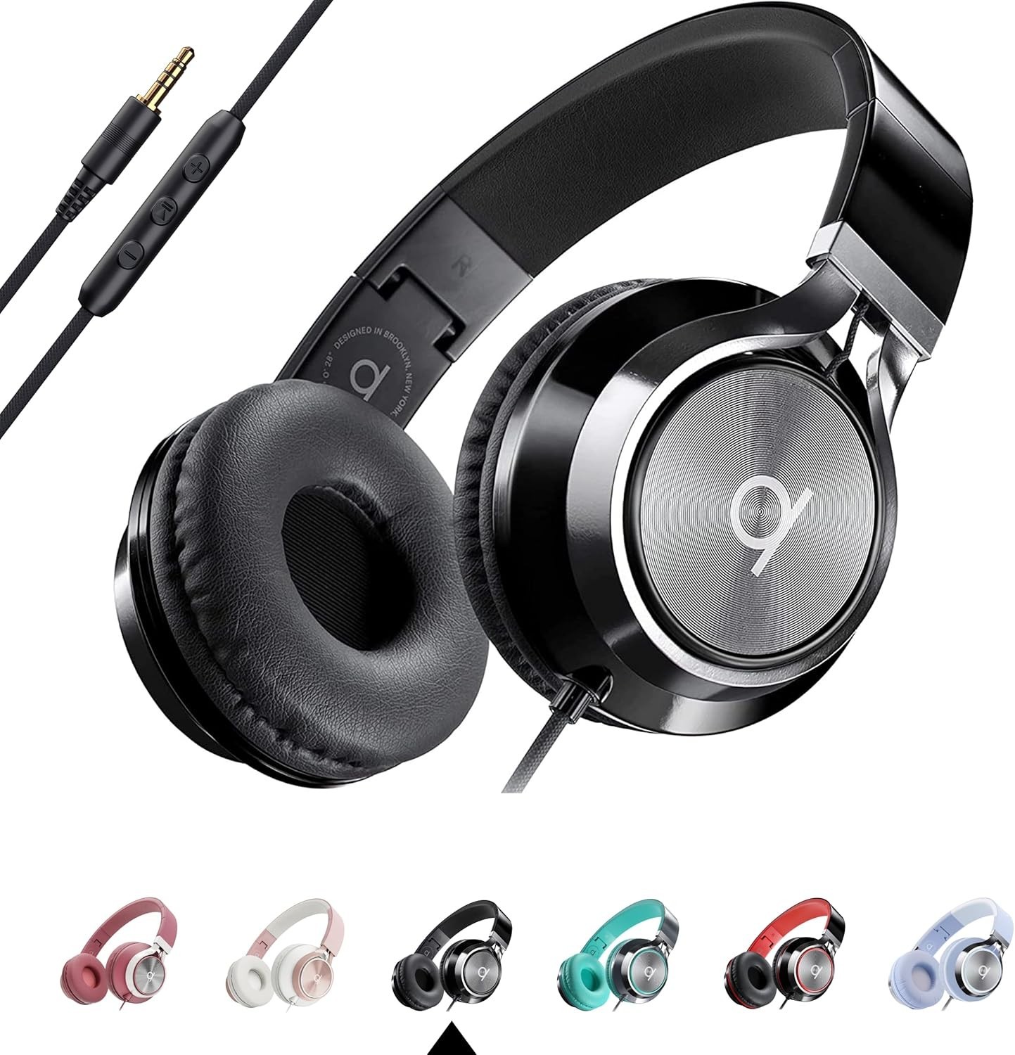 Wired Headphones with Microphone, Volume Control, Noise Isolating, On Ear
