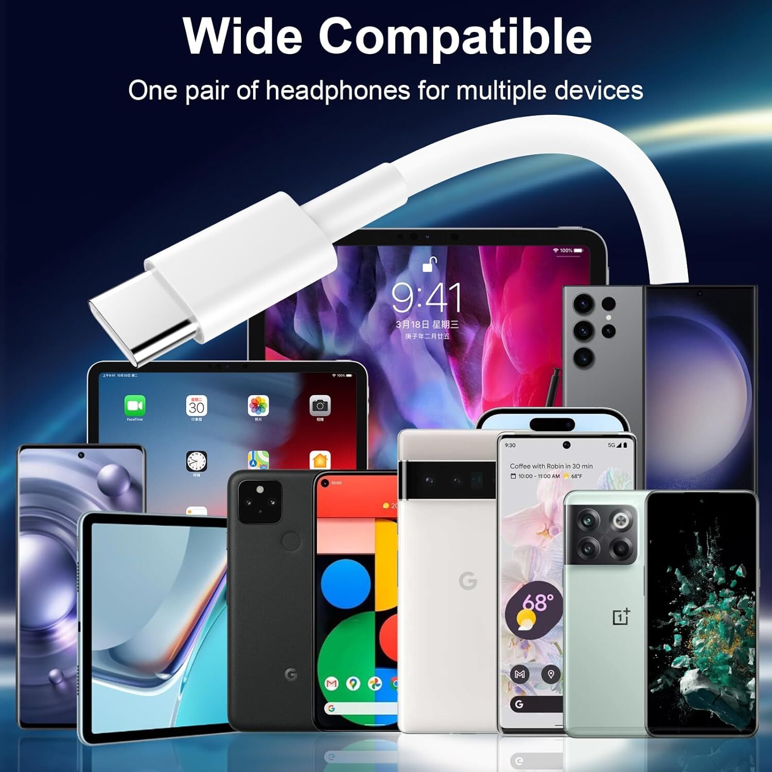 2 Pack In-Ear Headphones USB-C Earbuds for iPhone 15 Pro Max /Galaxy S24 S23 S22