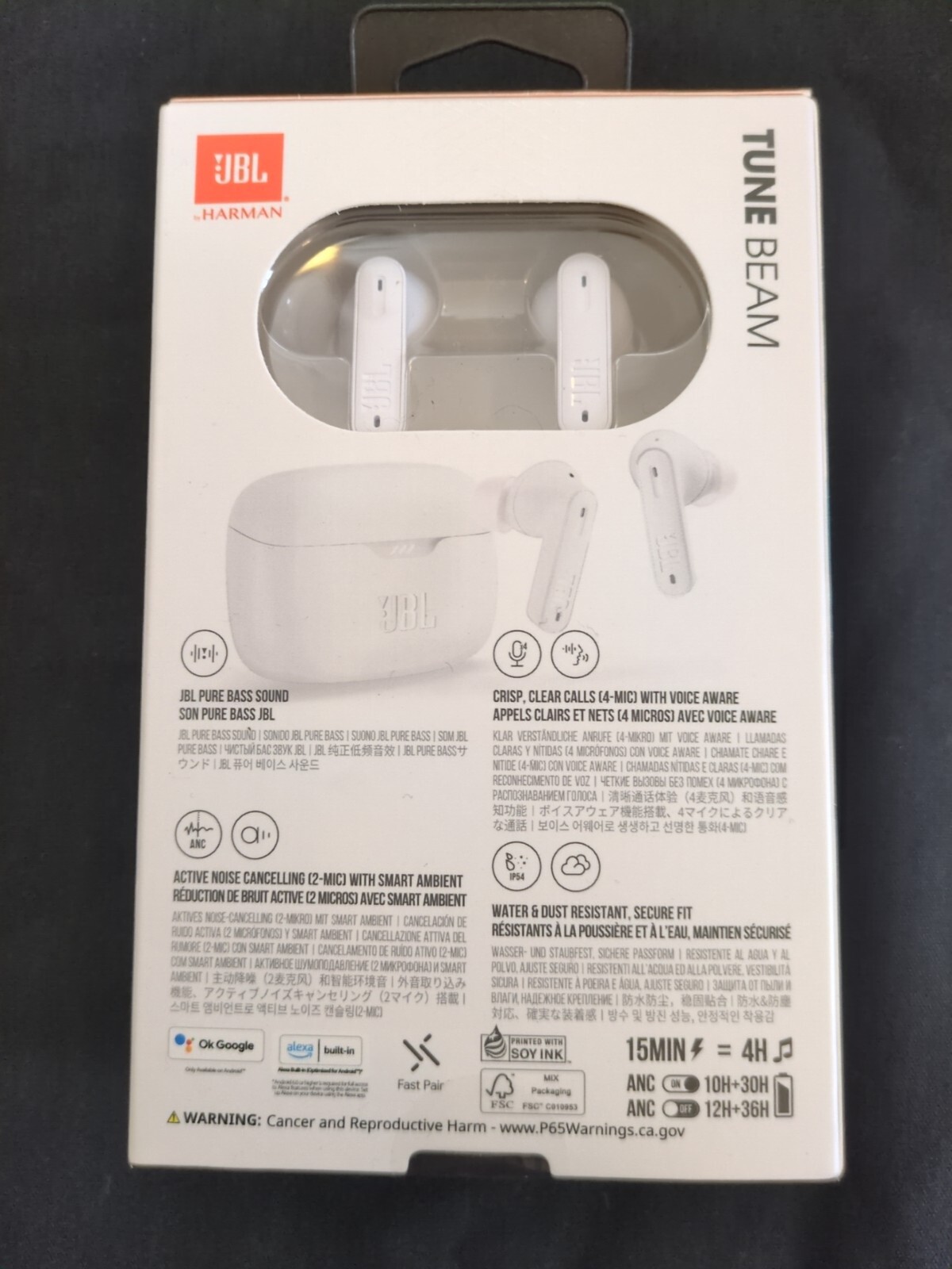 JBL Tune Beam Ear Buds Zero Noise Pure Bass Bluetooth Brand New – White