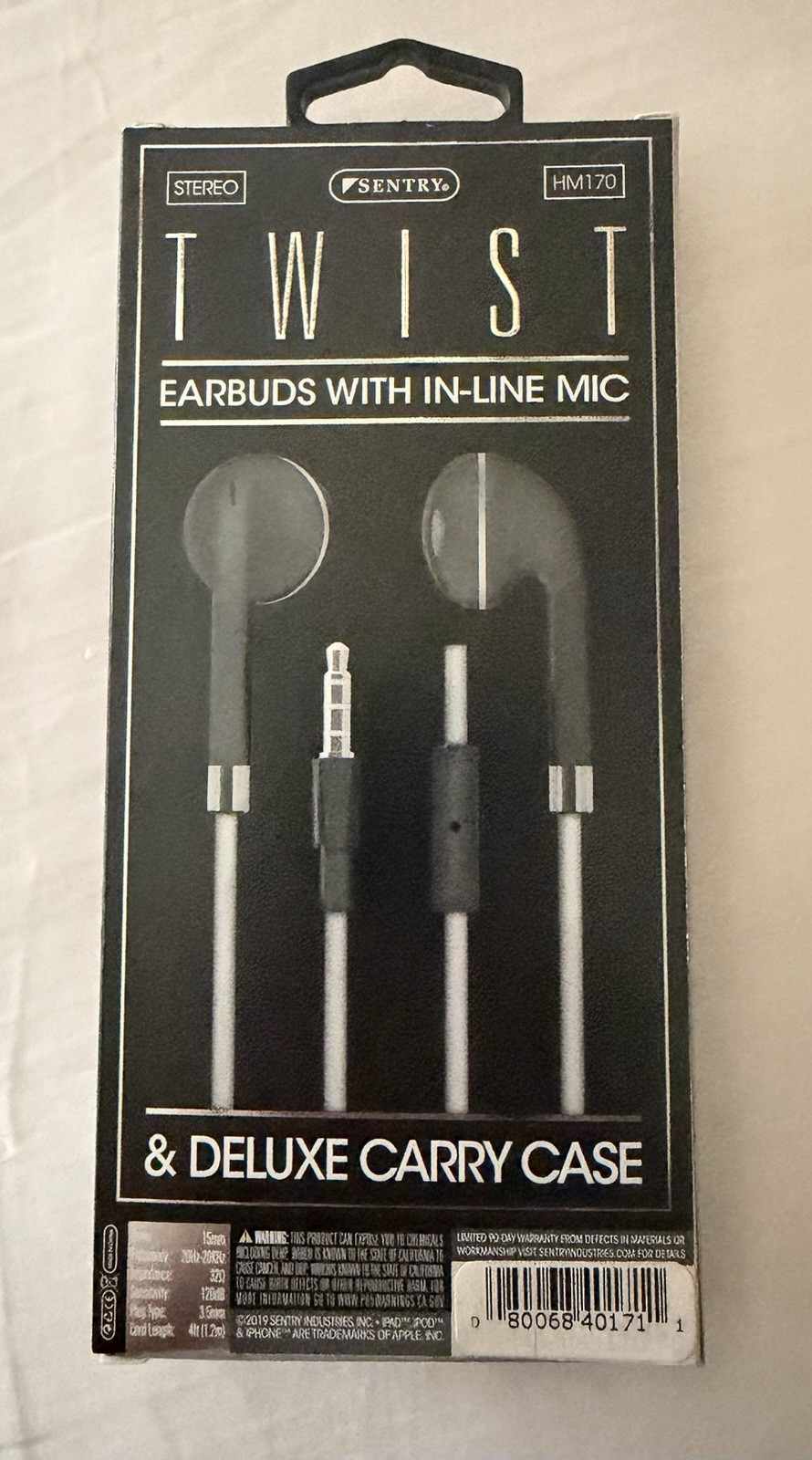 Sentry Twist Earbuds w/ Inline Mic 3.5mm Aux Connector and Carrying Case