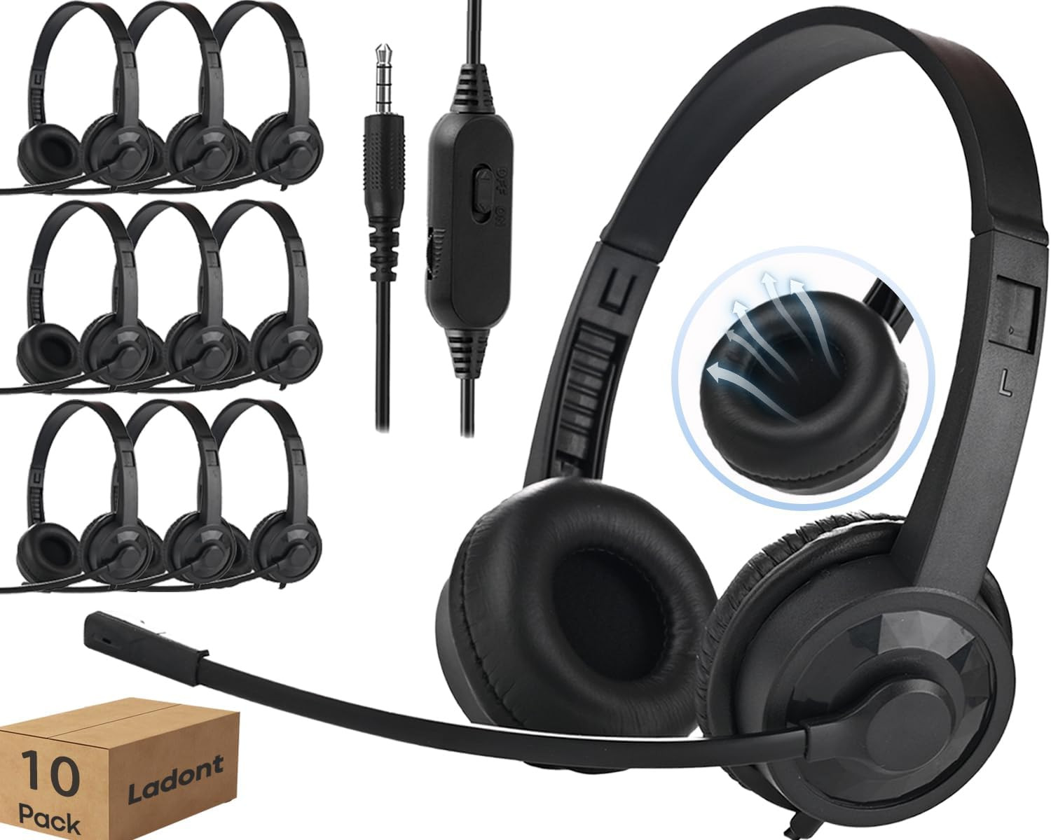 Classroom Headphones with Mic – 10 Pack, 6Ft Durable Wired Headsets