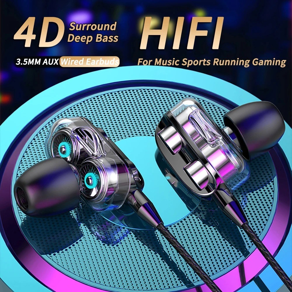Headphones 3.5mm Wired Gaming Earbuds HiFi Stereo Deep Bass With Mic