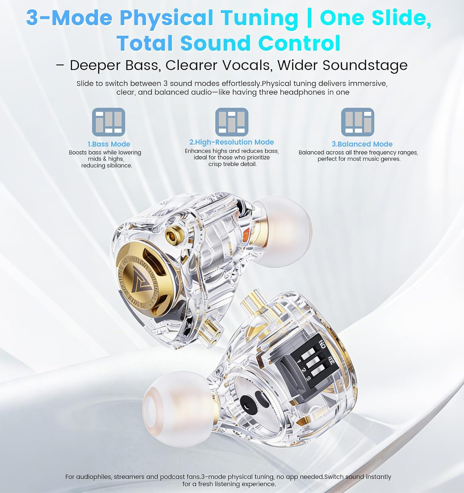 Wired Earbuds with Mic 11mm Dynamic Driver HiFi In Ear Monitors 3-Way Tuning