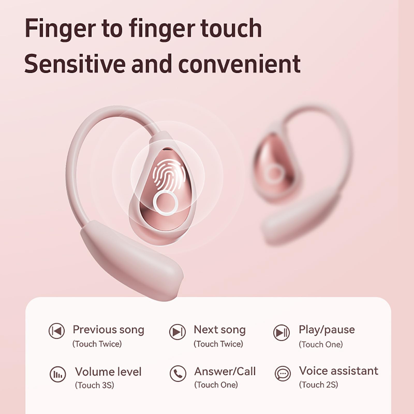 QJF Open Ear Earbuds Pink for Women, Bluetooth 5.4 Wireless Headphones