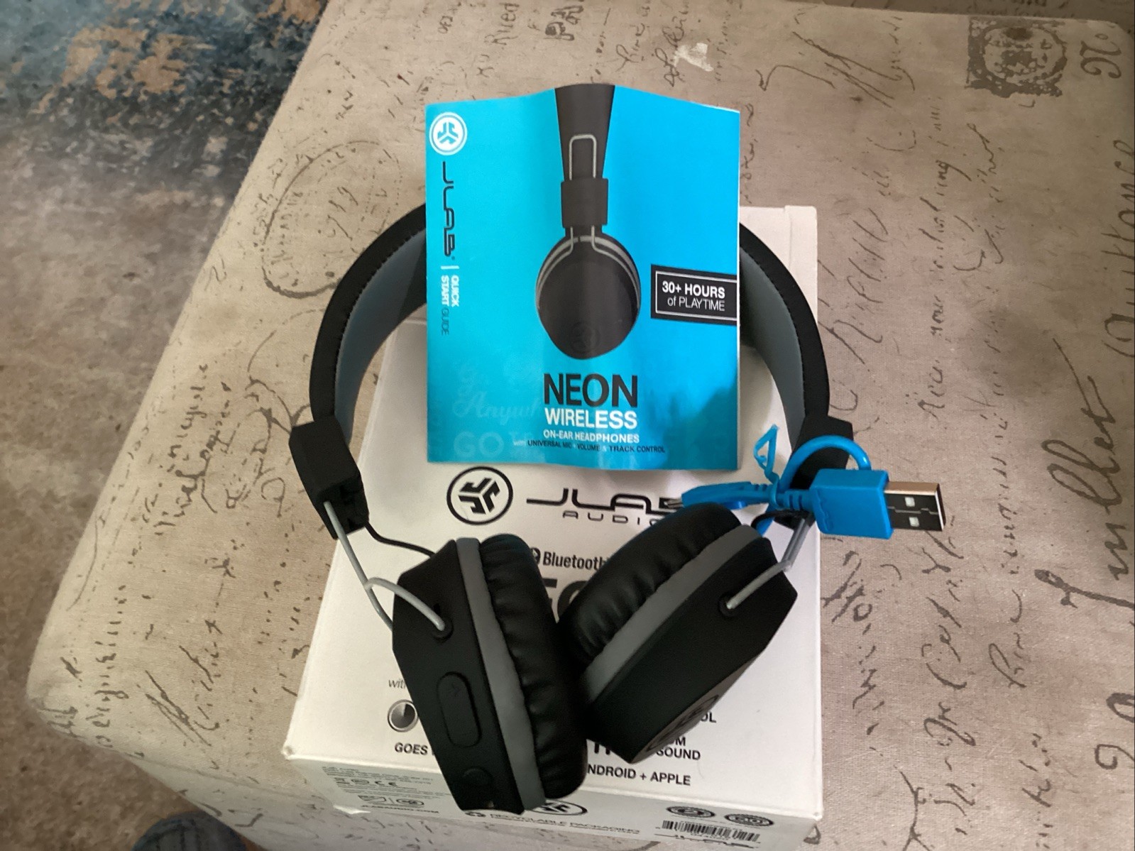 JLab HBNEONRBLK4 Neon Wireless On-Ear Headphones Bluetooth with Mic, Black/Gray