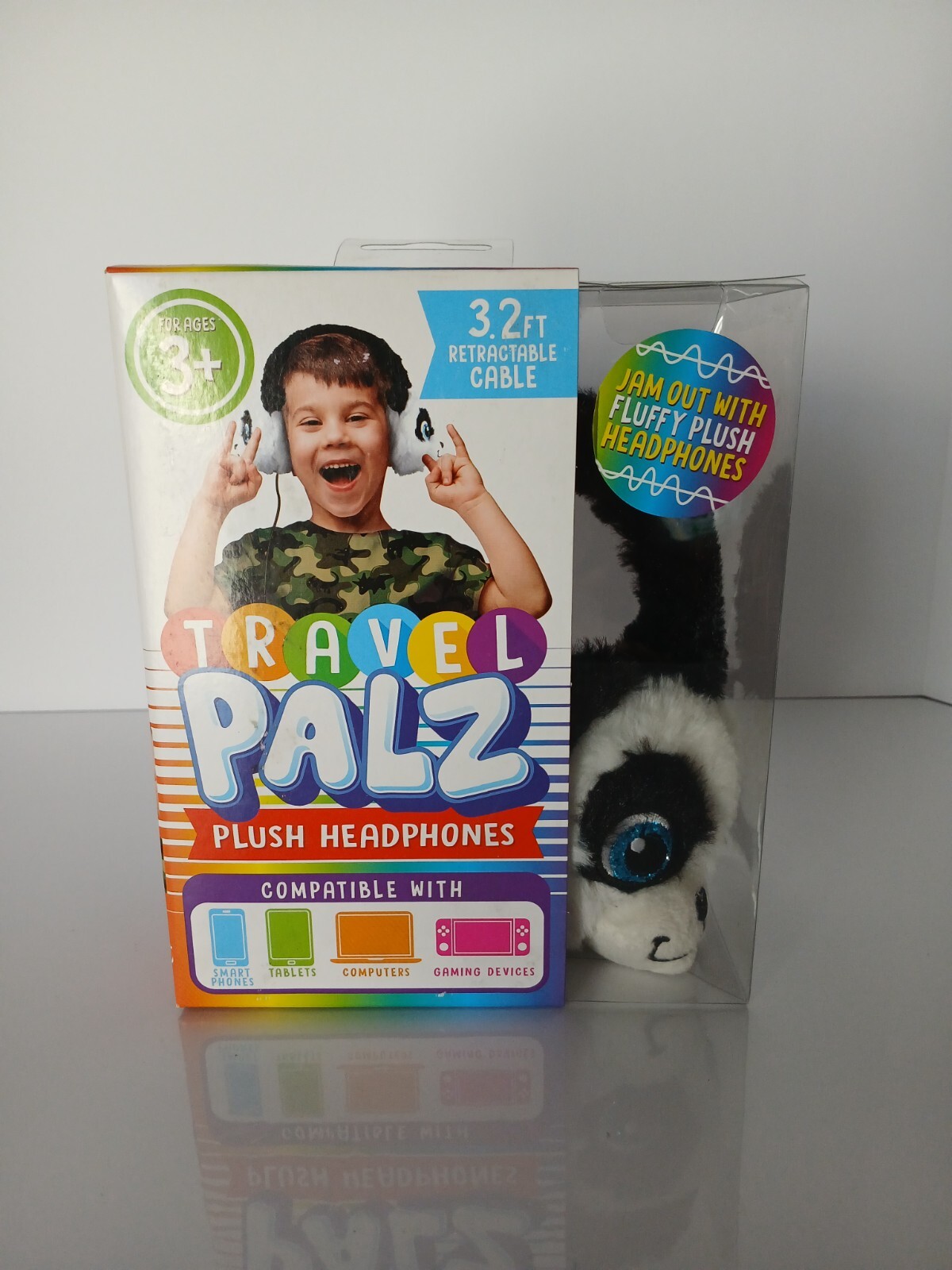 Travel Palz Plush Panda Headphones With Retractable Cable Brand New