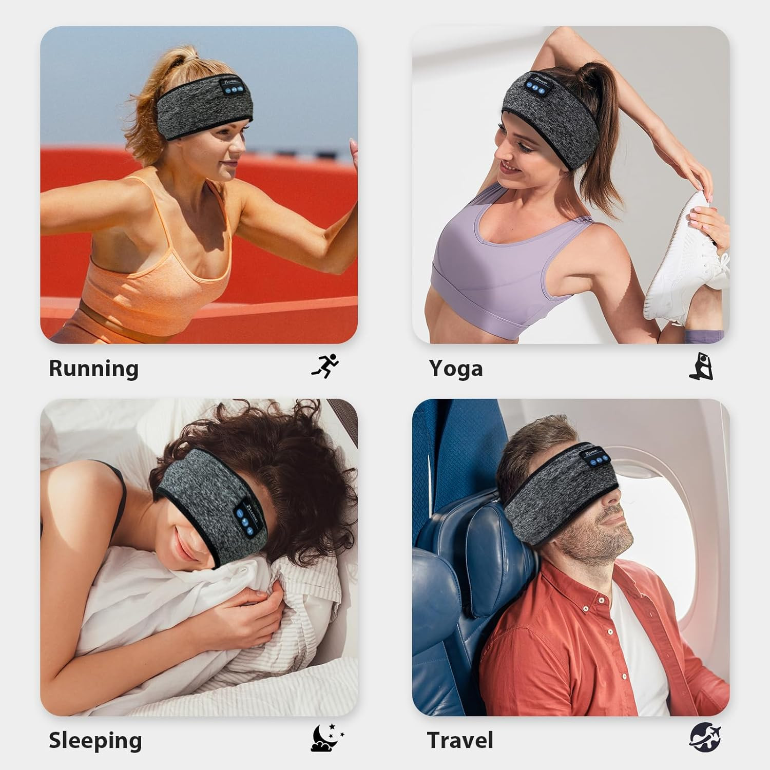 Adjustable Headband Headphones, Sleeping Headphones with Ultra-Thin Speakers, Bl