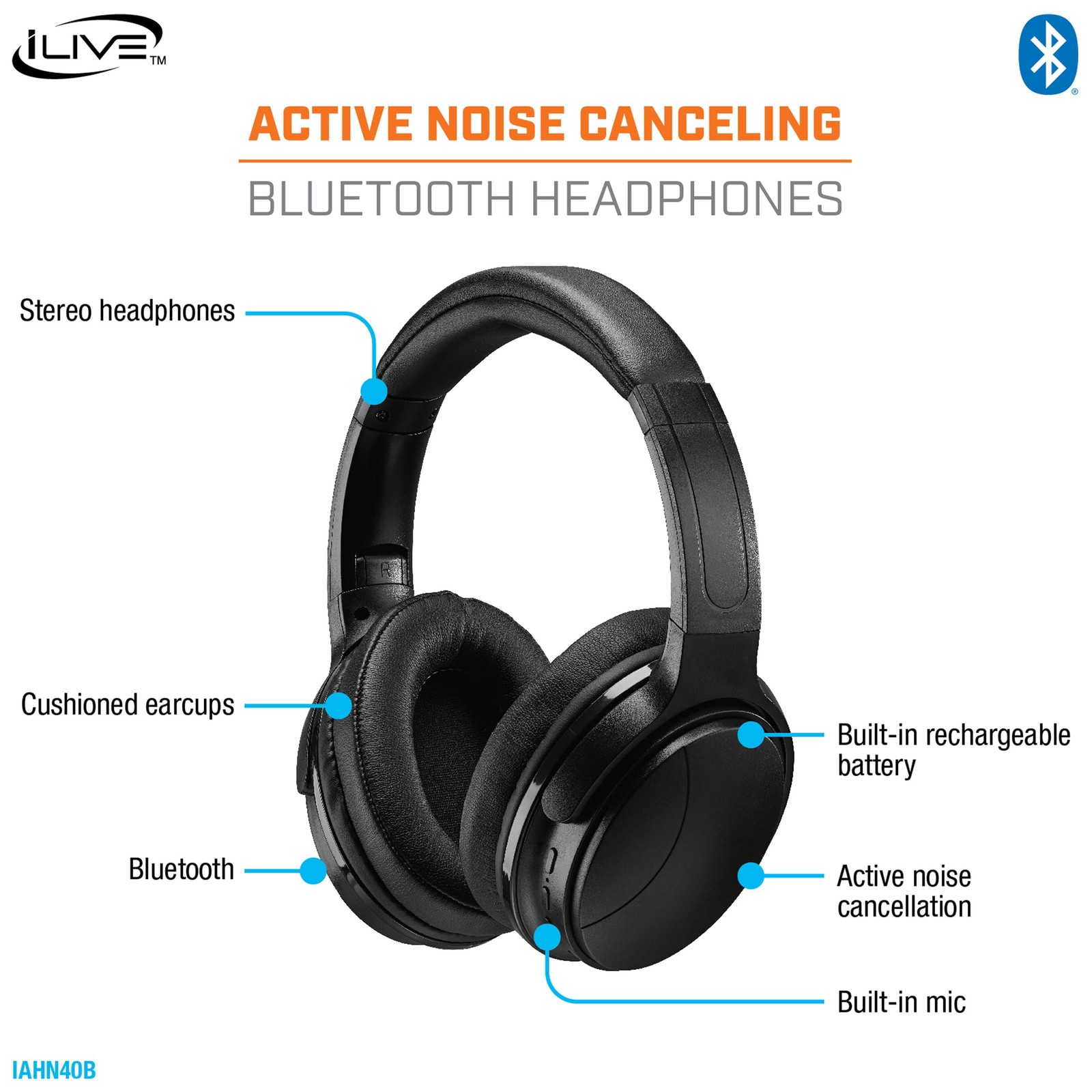 Active Noise Cancellation Bluetooth Headphones, Adjustable Headband, Includes…