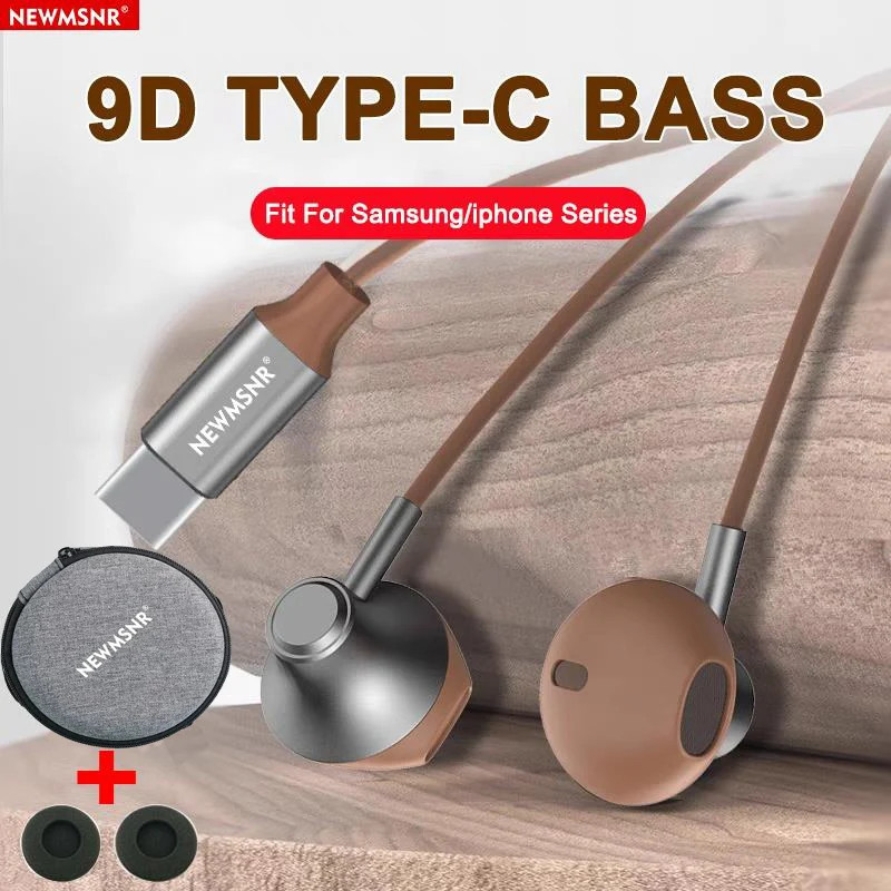 9D Surround Bass Type C&3.5Mm Headphones Wired Control Headset with HD Mic Earbu