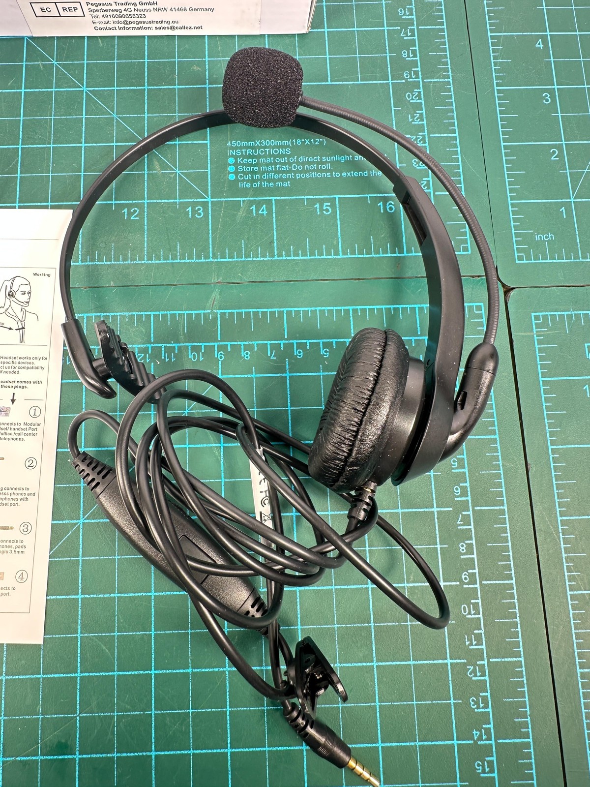 Callez Call Center Headset Black On-Ear Wired 3.5mm USB-C Inline Boom Mic