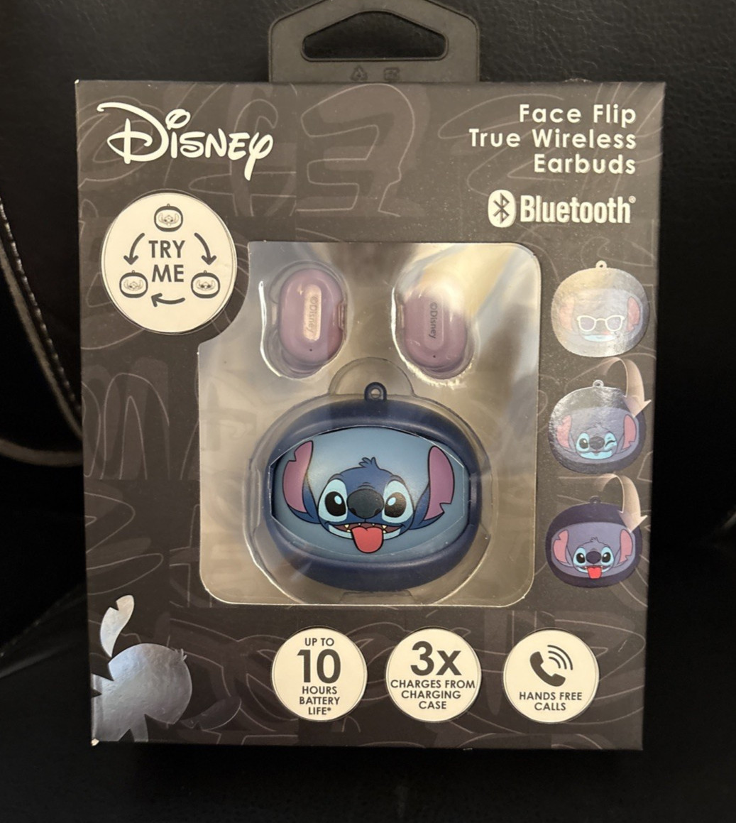 Disney STITCH Face Flip True Wireless Earbuds, up to 10 hours of battery life