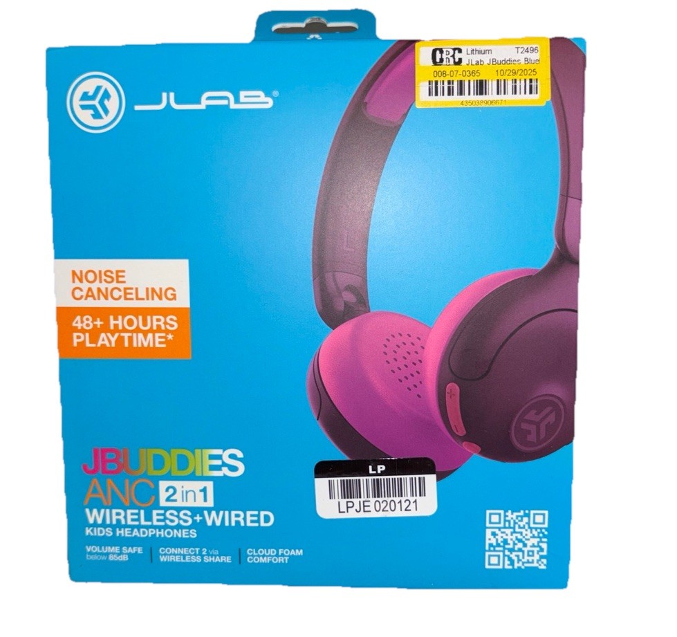 JLab JBuddies ANC Kids Headphones Wireless + Wired Noise Canceling 48hr Pink NEW