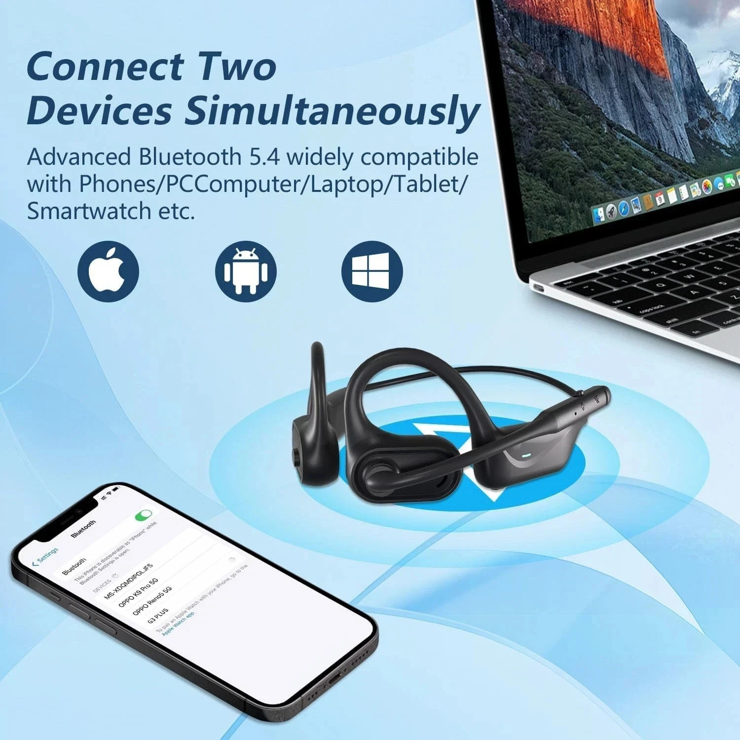 Bluetooth 5.4 Headset with Microphone, Open Ear Headphones w/Mic, Wireless Ea…