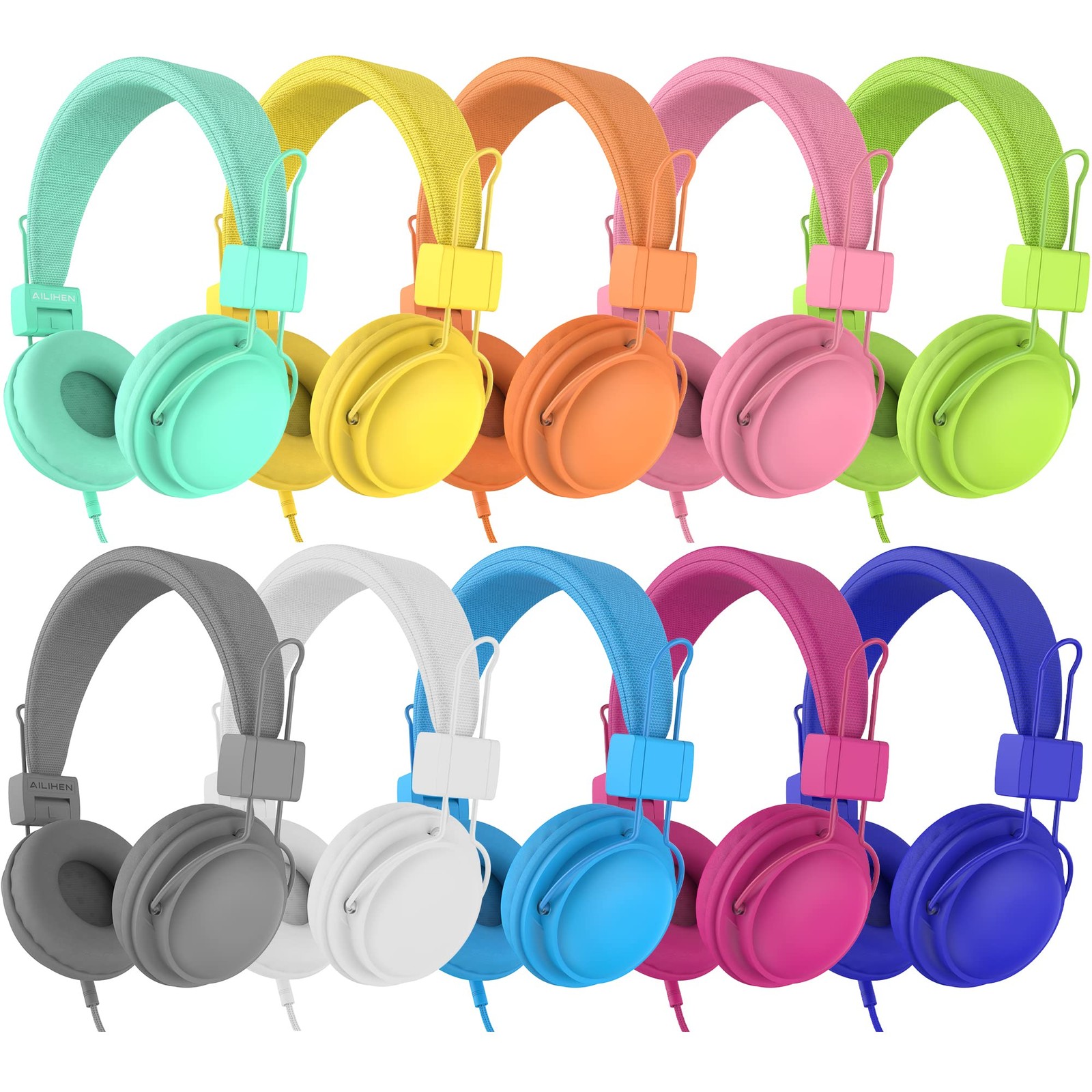 Classroom Headphones 10-Pack for School Student K-5, On-Ear Premium Bulk Wire…
