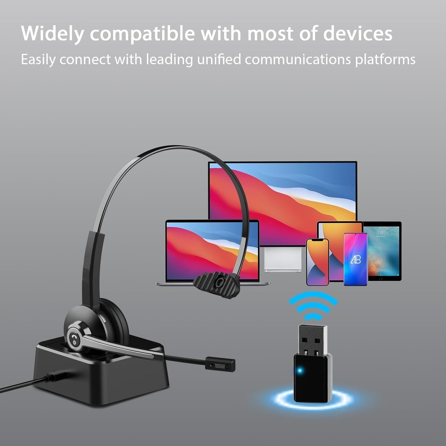 Auriculares inalámbricos con micrófono con cancelación de ruido y adaptador USB
