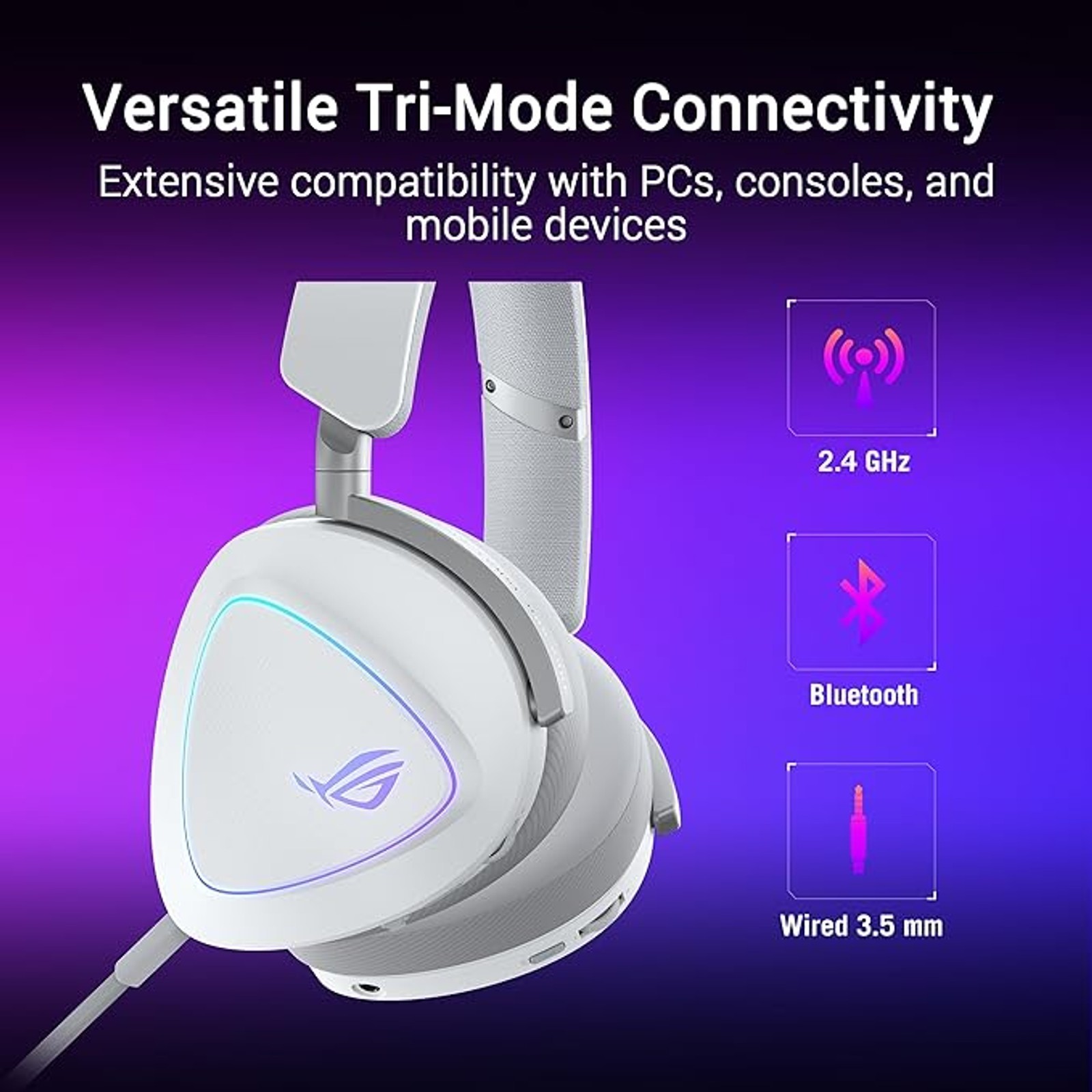 ASUS ROG Delta II Wireless Gaming Headset White 110Hr Battery Tri-Mode PC PS5