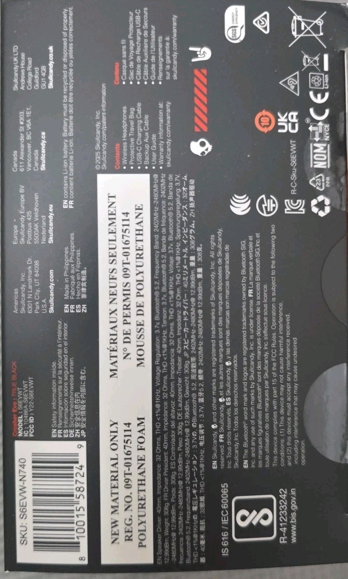 Skullcandy Crusher Evo Wireless Over-Ear Headphones True Black S6EVW-N740 Sealed