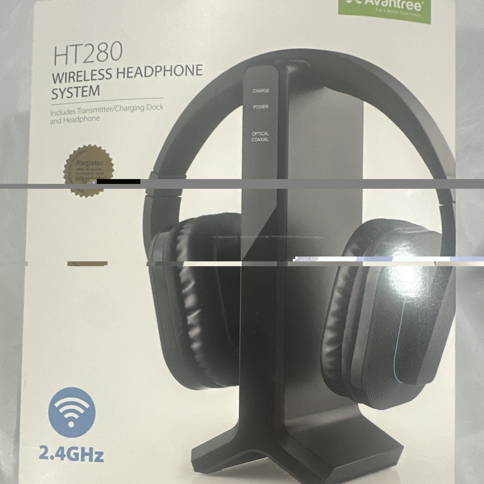Avantree HT280 2.4GHz RF Wireless Over-Ear TV Headphones w/ Transmitter Dock